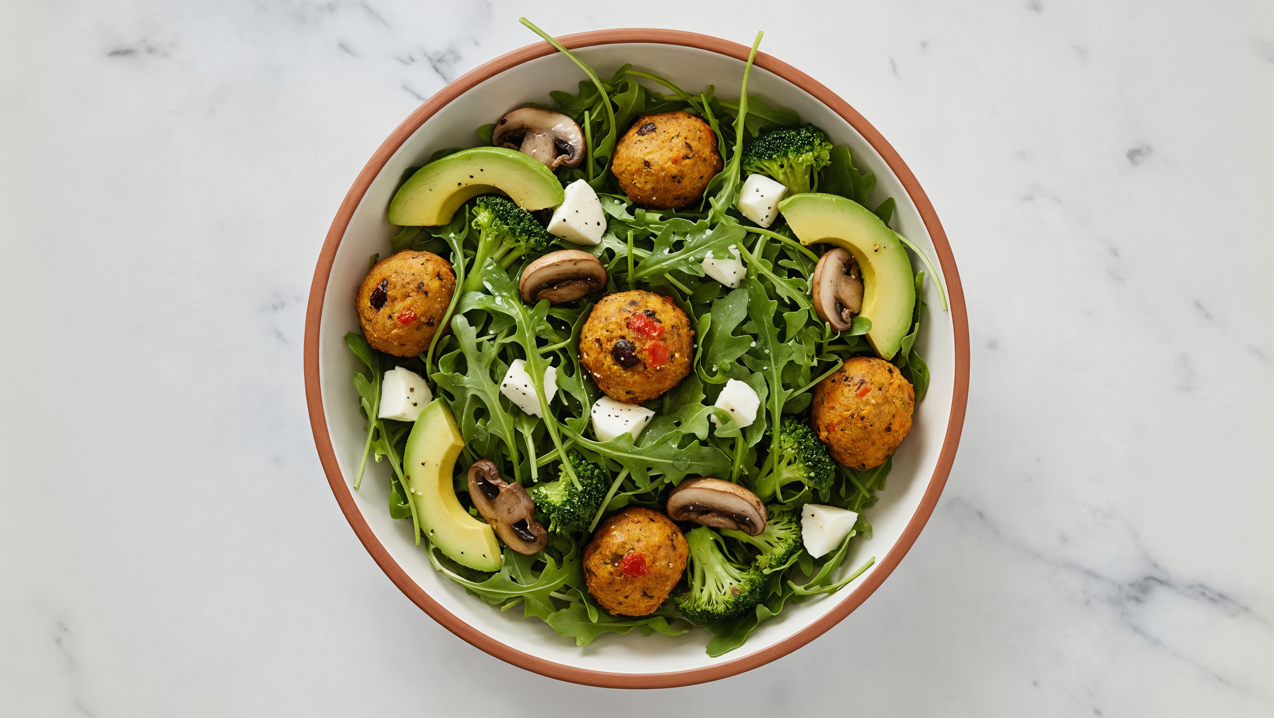  Black Bean Veggie Ball + Mozzarella Salad with Broccoli Florets