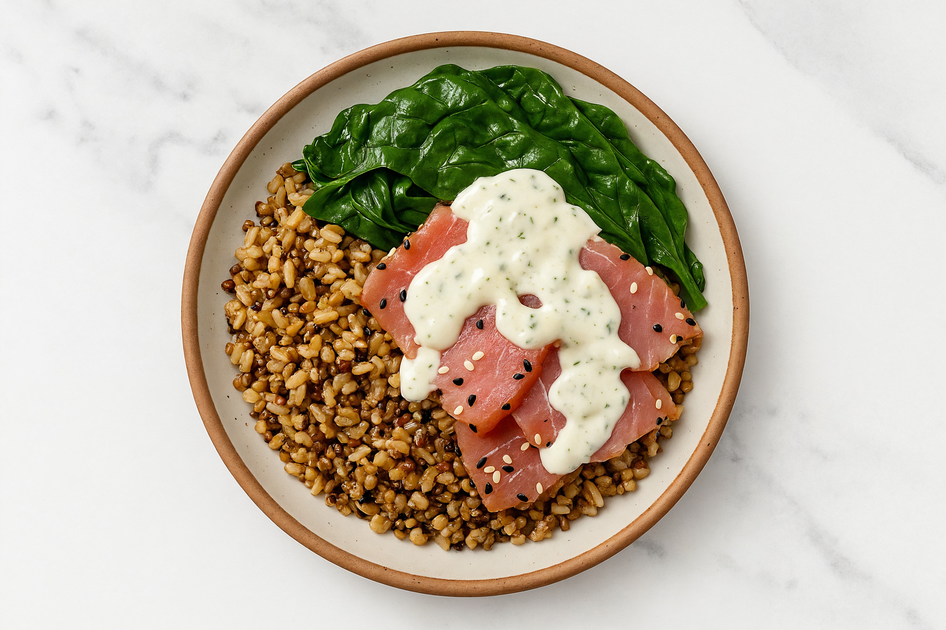 Tuna Seven Grain Bowl with Dairy-Free Tzatziki & Organic Spinach