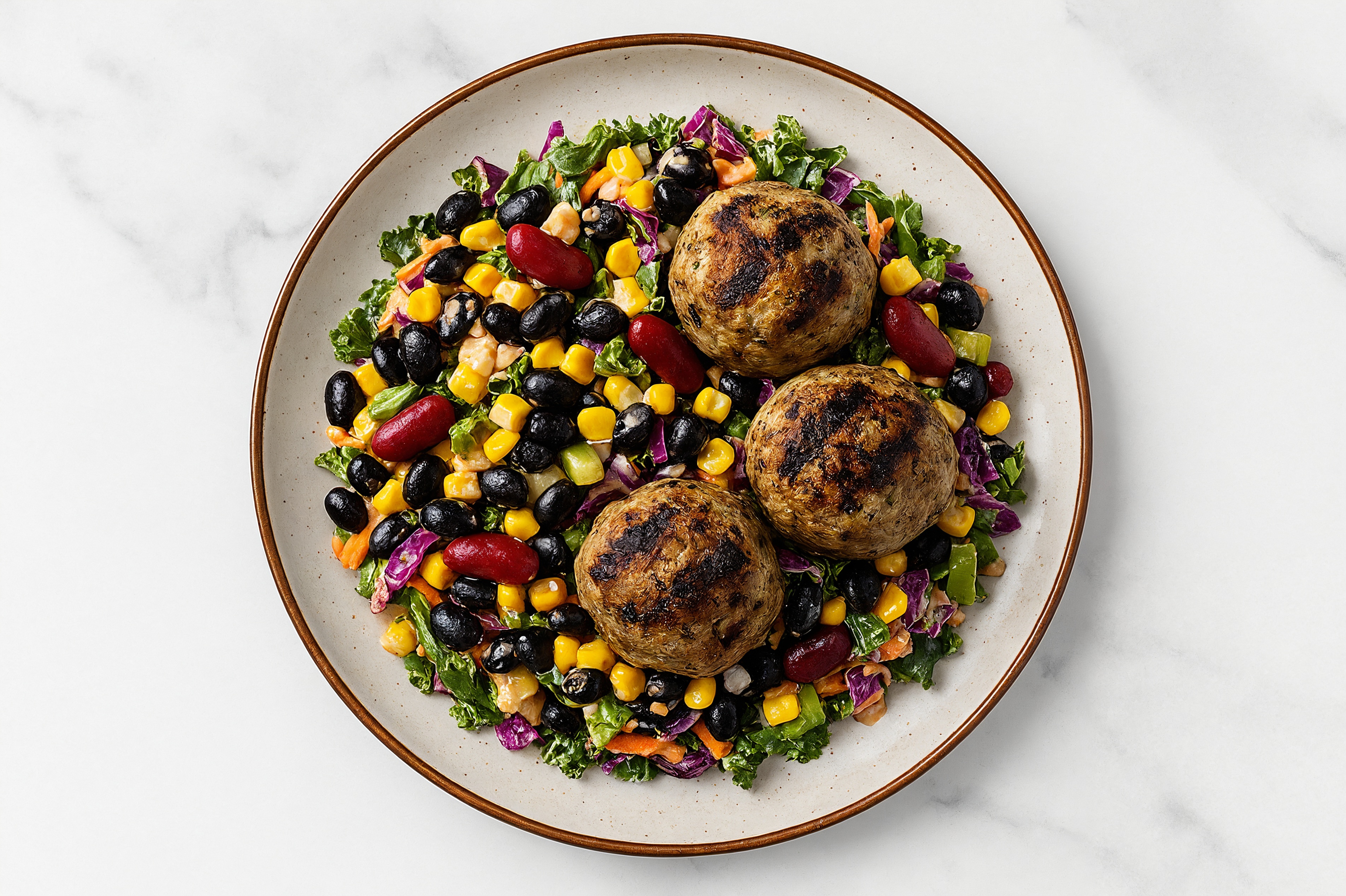 Buffalo Ranch Kale Salad with Turkey Meatballs & Black Beans