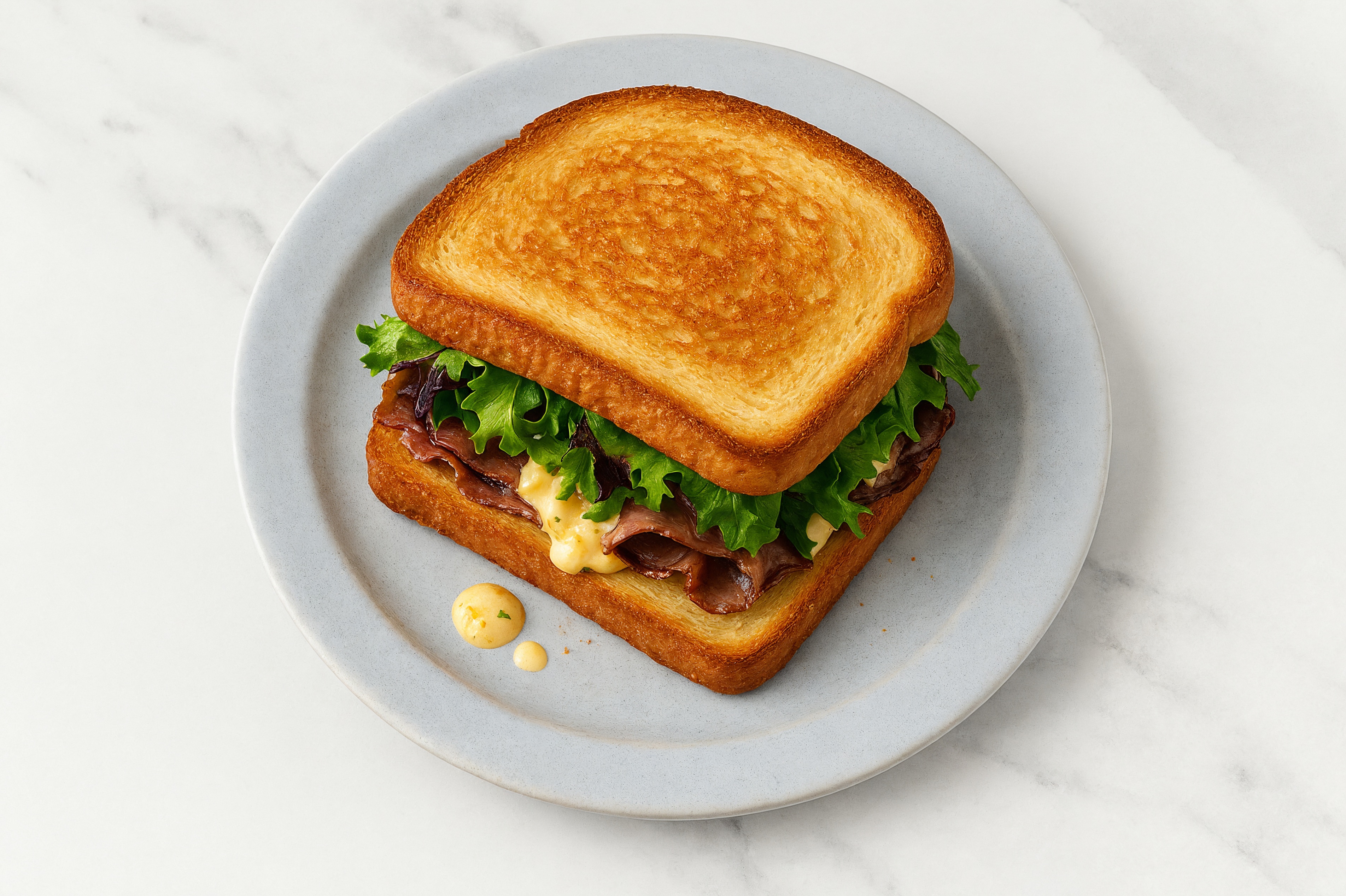 Street Corn Beef Steak Sandwich with Spring Mix on Honey White Bread