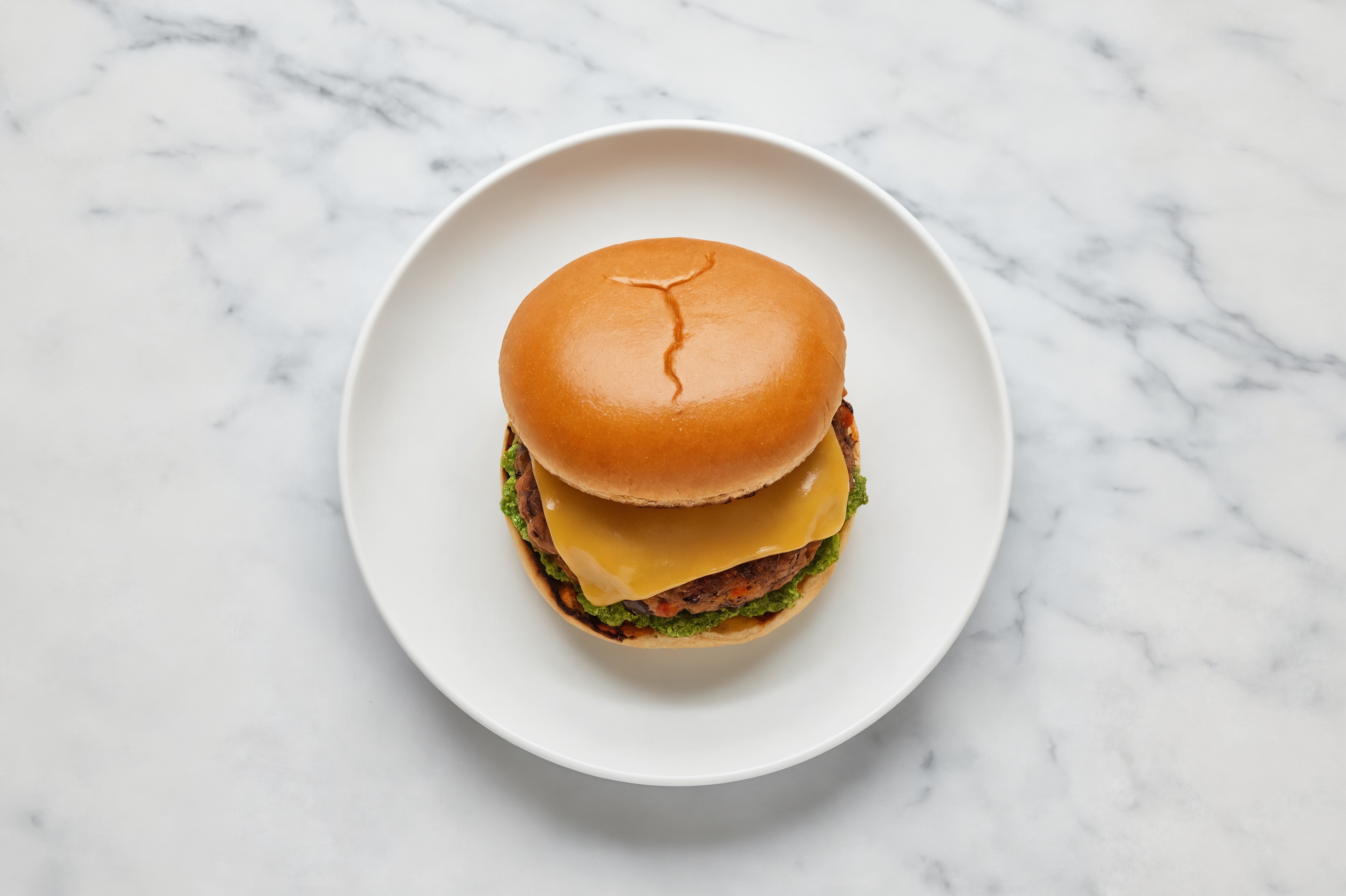 Gouda Black Bean Burger on GF Bun with Basil Pesto