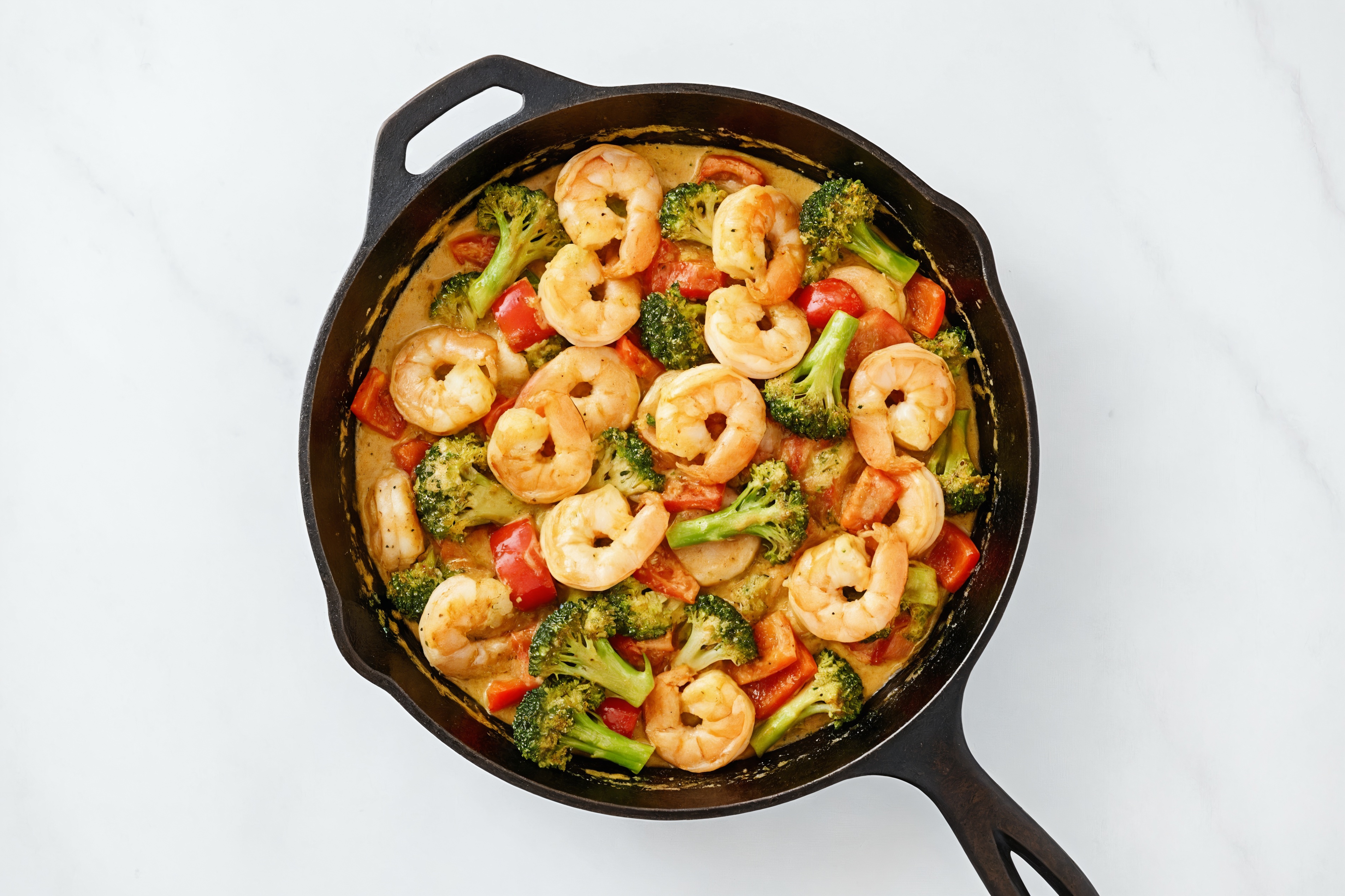 Coconut Curry Shrimp with Sautéed Broccoli + Red Organic Pepper