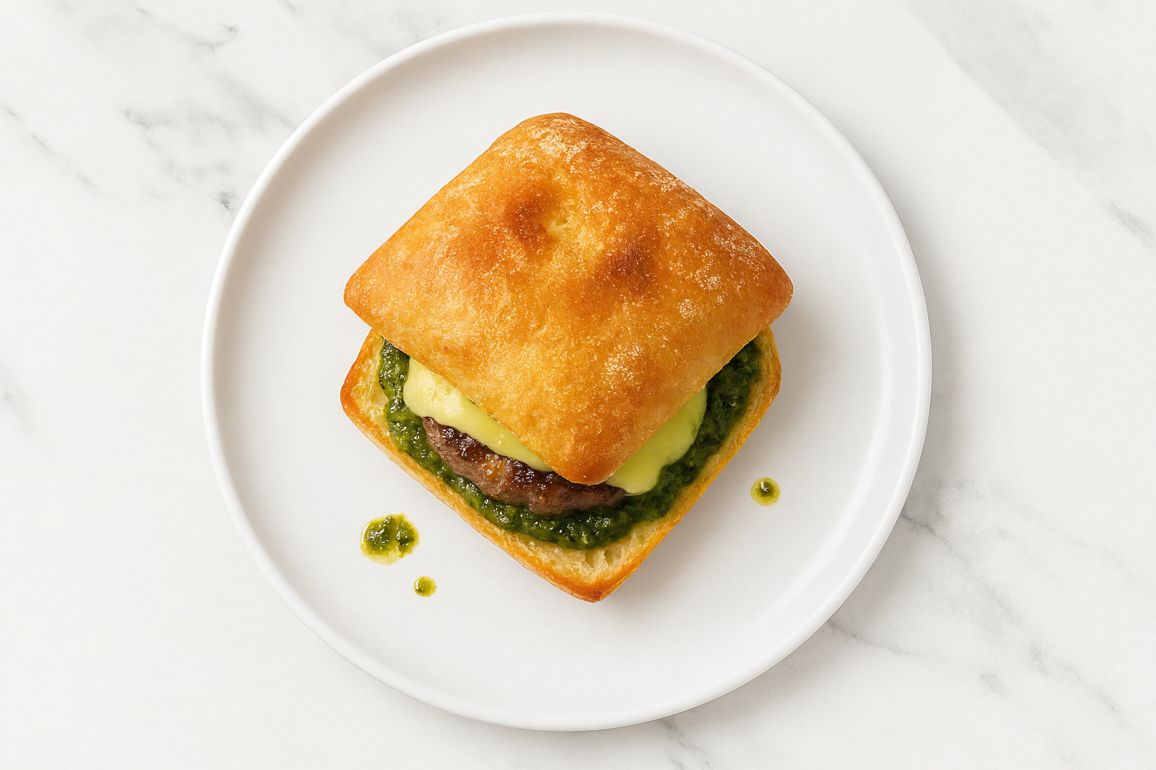 Lamb Burger on Ciabatta with Spinach Pesto & Swiss