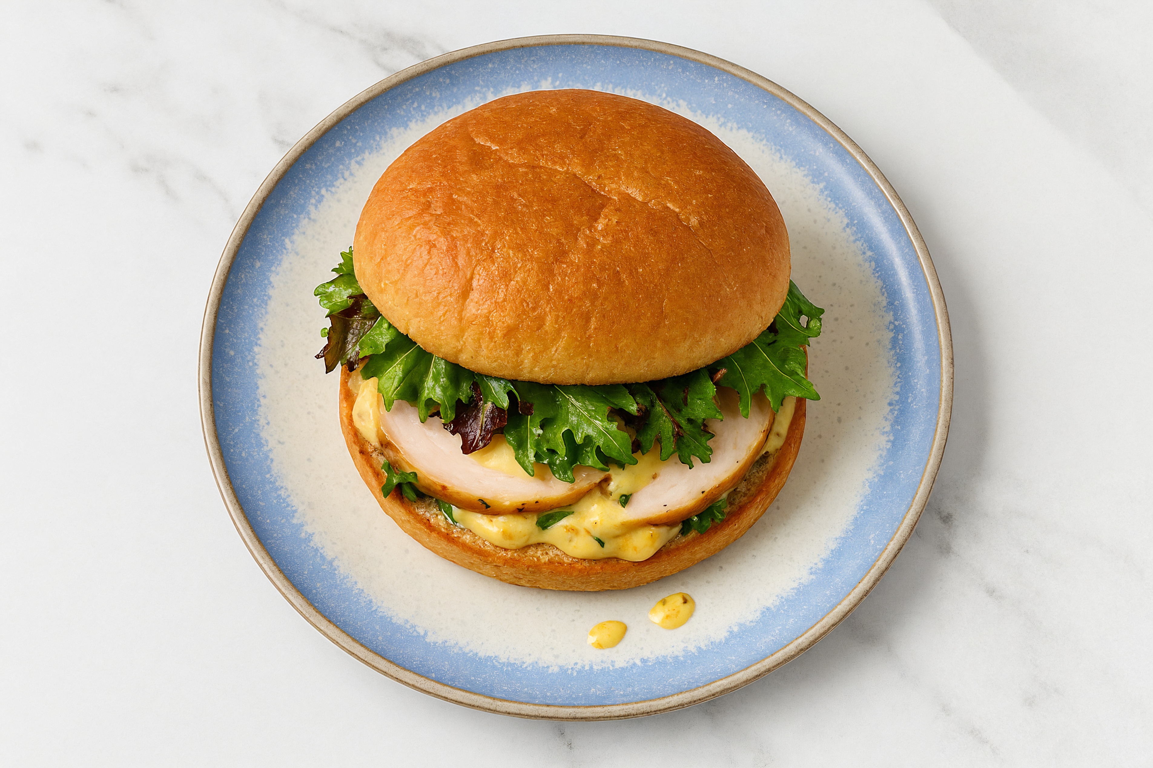 Street Corn Roasted Chicken Sandwich with Spring Mix on Gluten-Free Buns