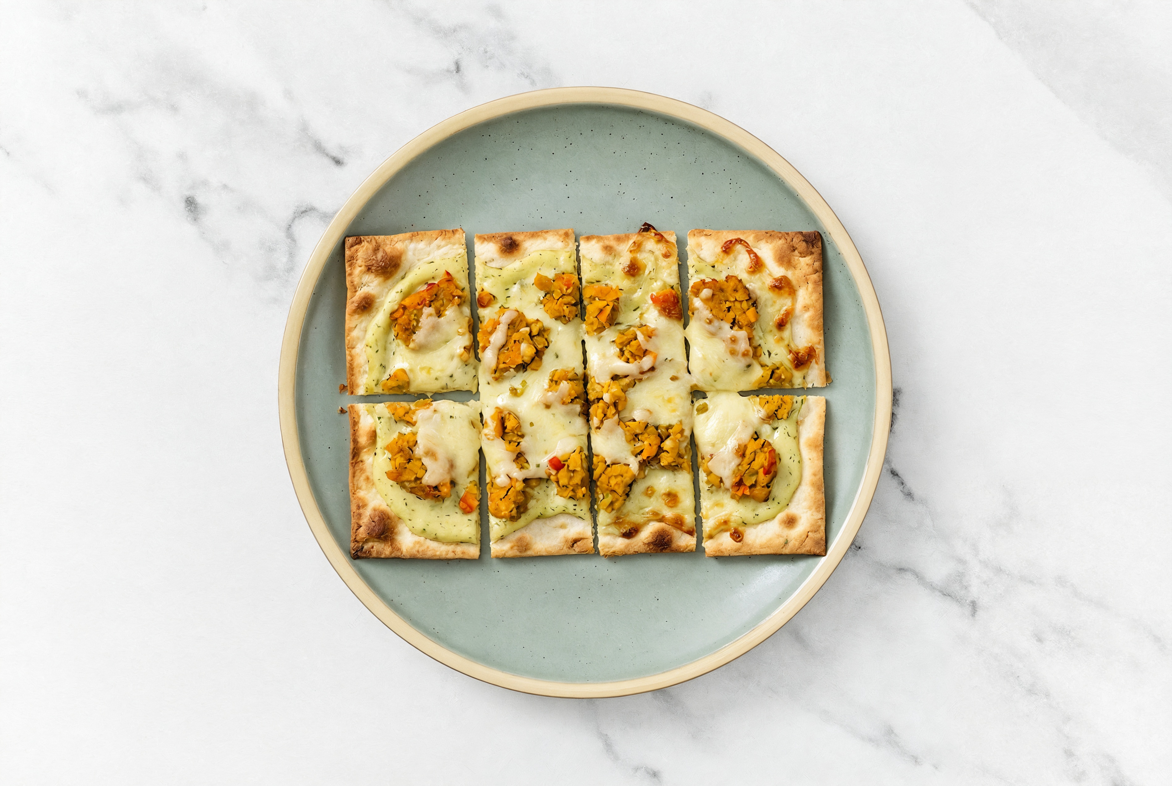 White Herb Sweet Potato Lavash Pizza with Mild Havarti