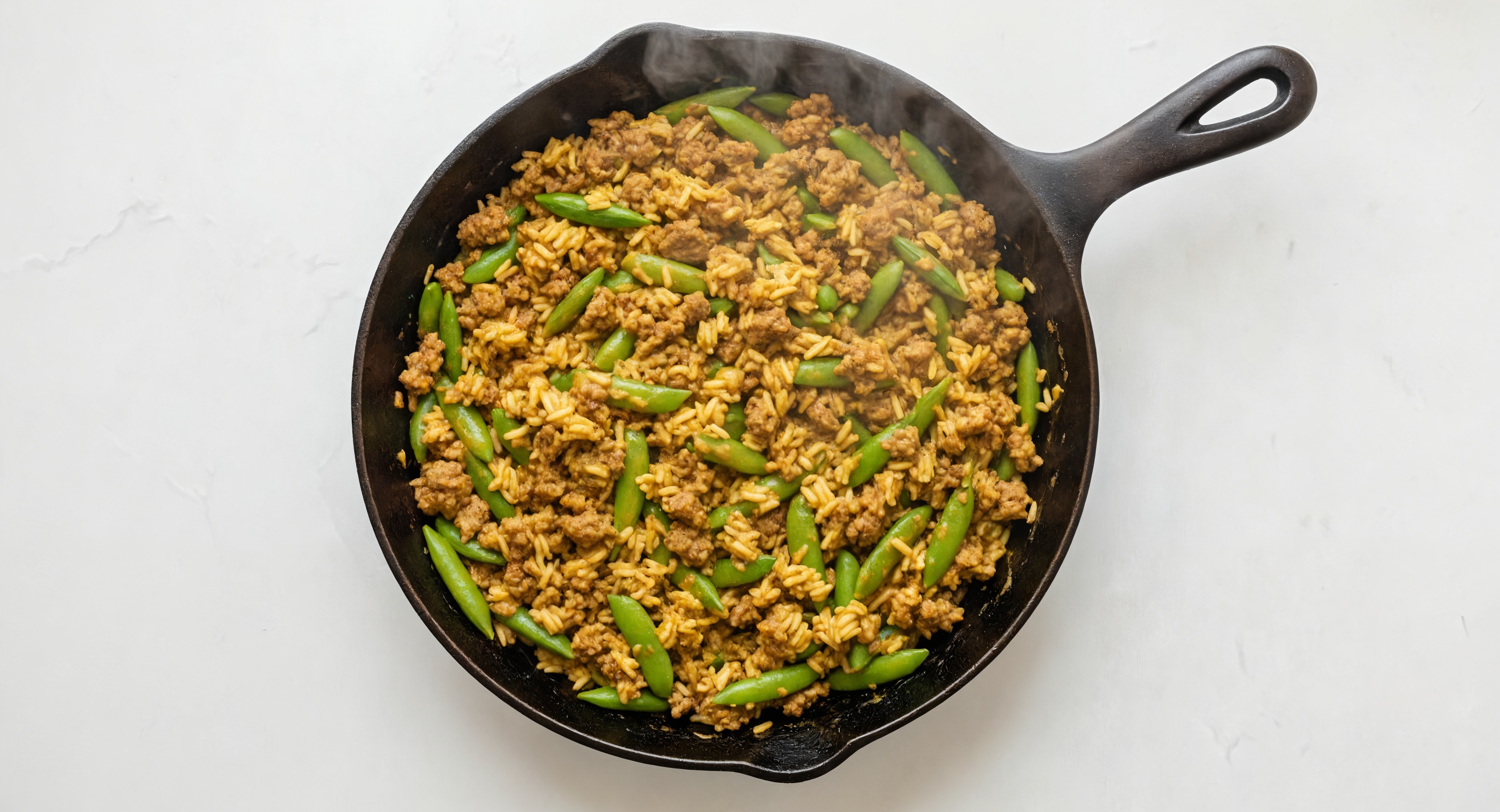 Curry Pea Snap + Ground Beef Patties Stir-Fry