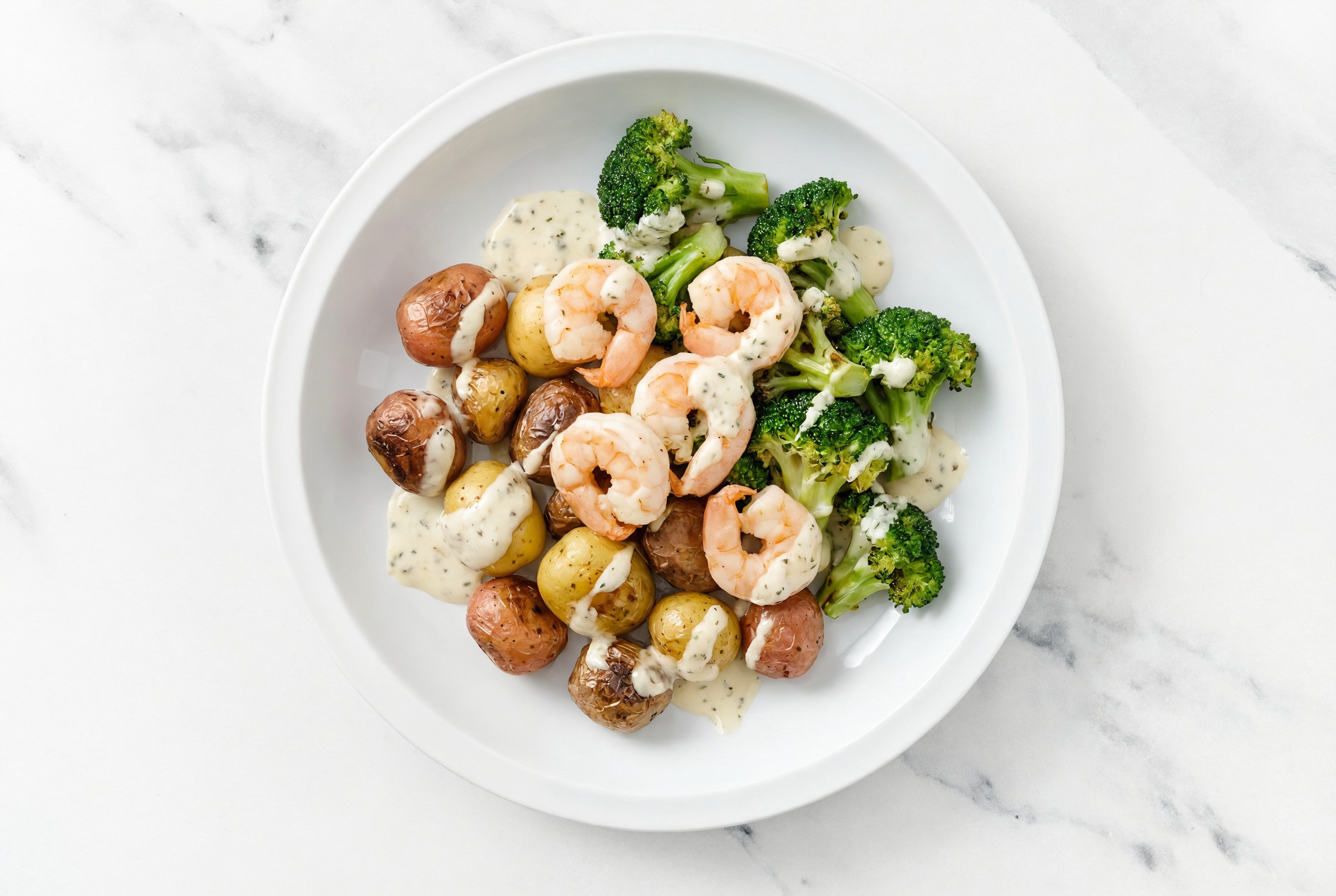 Garlicky Shrimp + Broccoli Bunches Potato Bowl