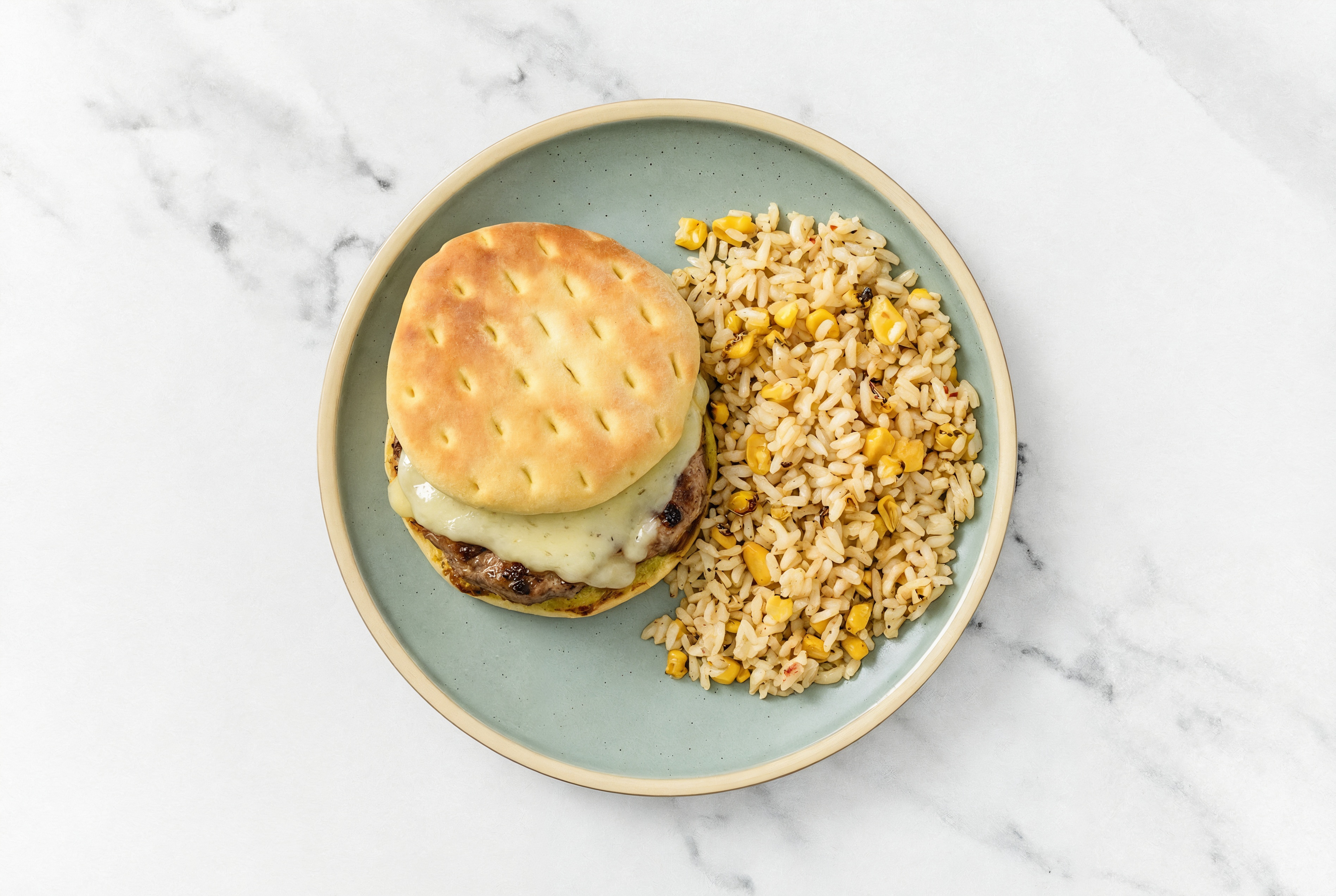 Havarti Brisket Burger + Mexican Rice