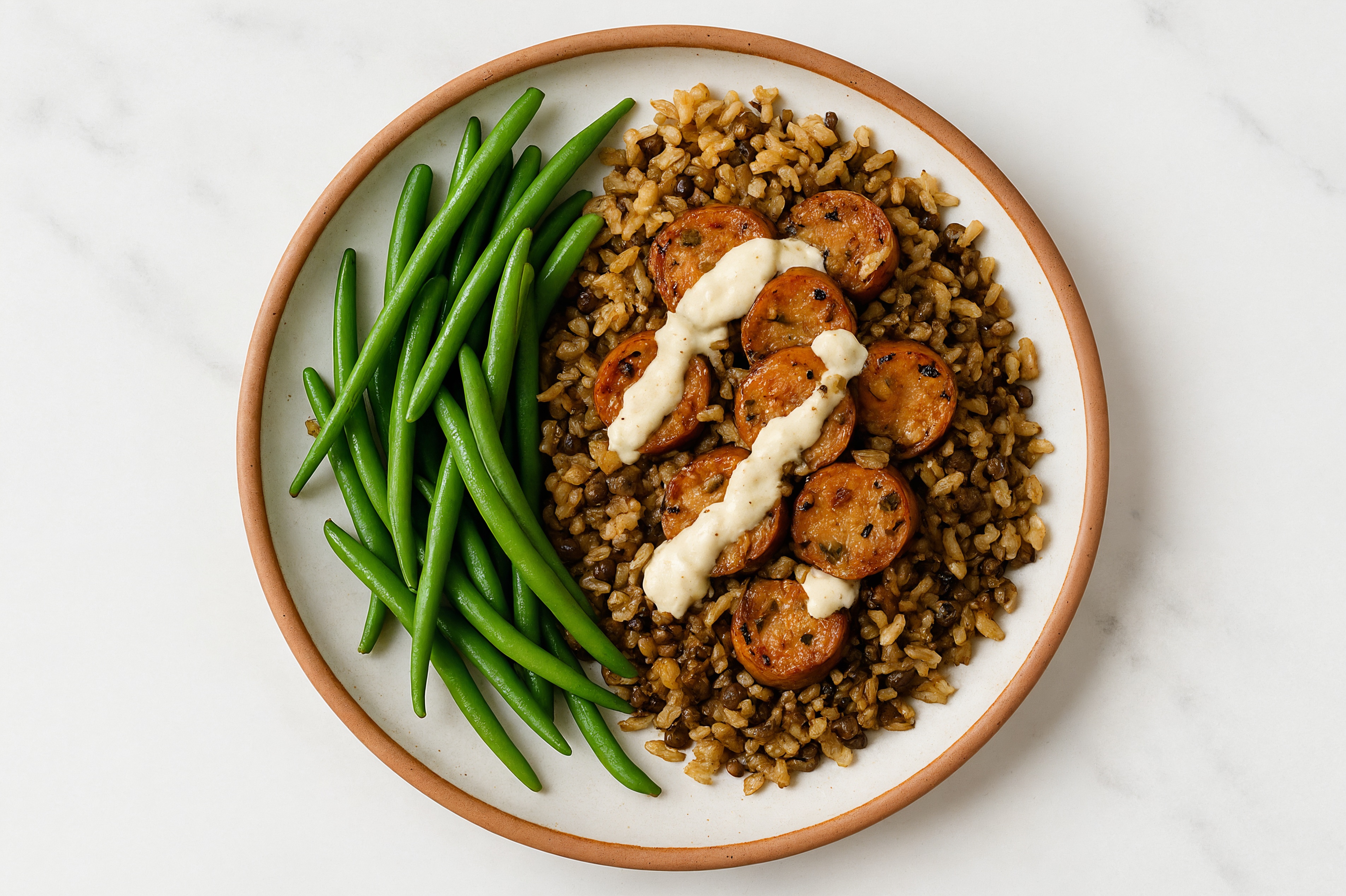 Garlicky Italian Chicken Sausage + Green Bean Bowl