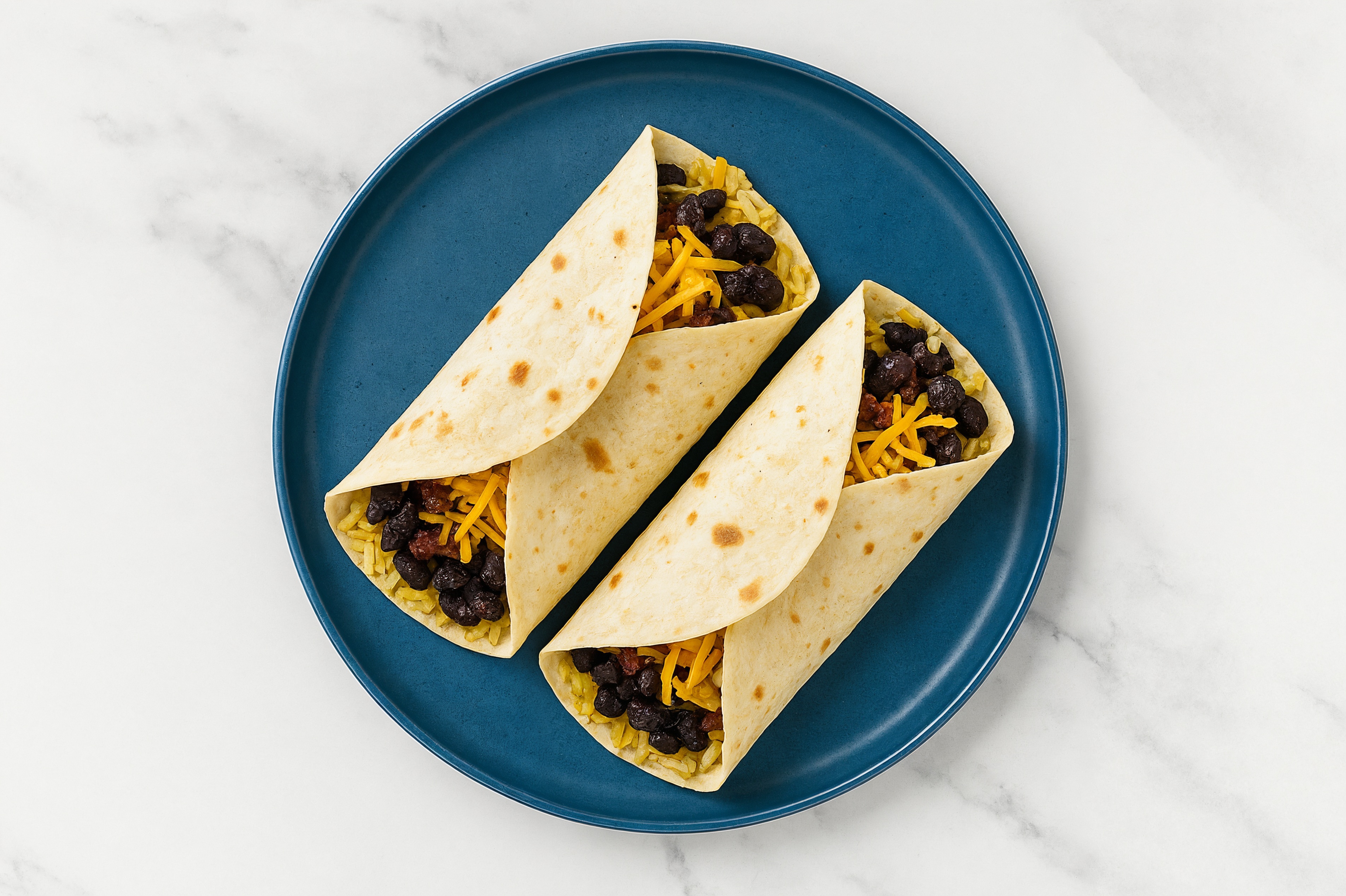 Cheesy Bean + Maple Bacon Burrito with Shredded Sharp Cheddar Cheese