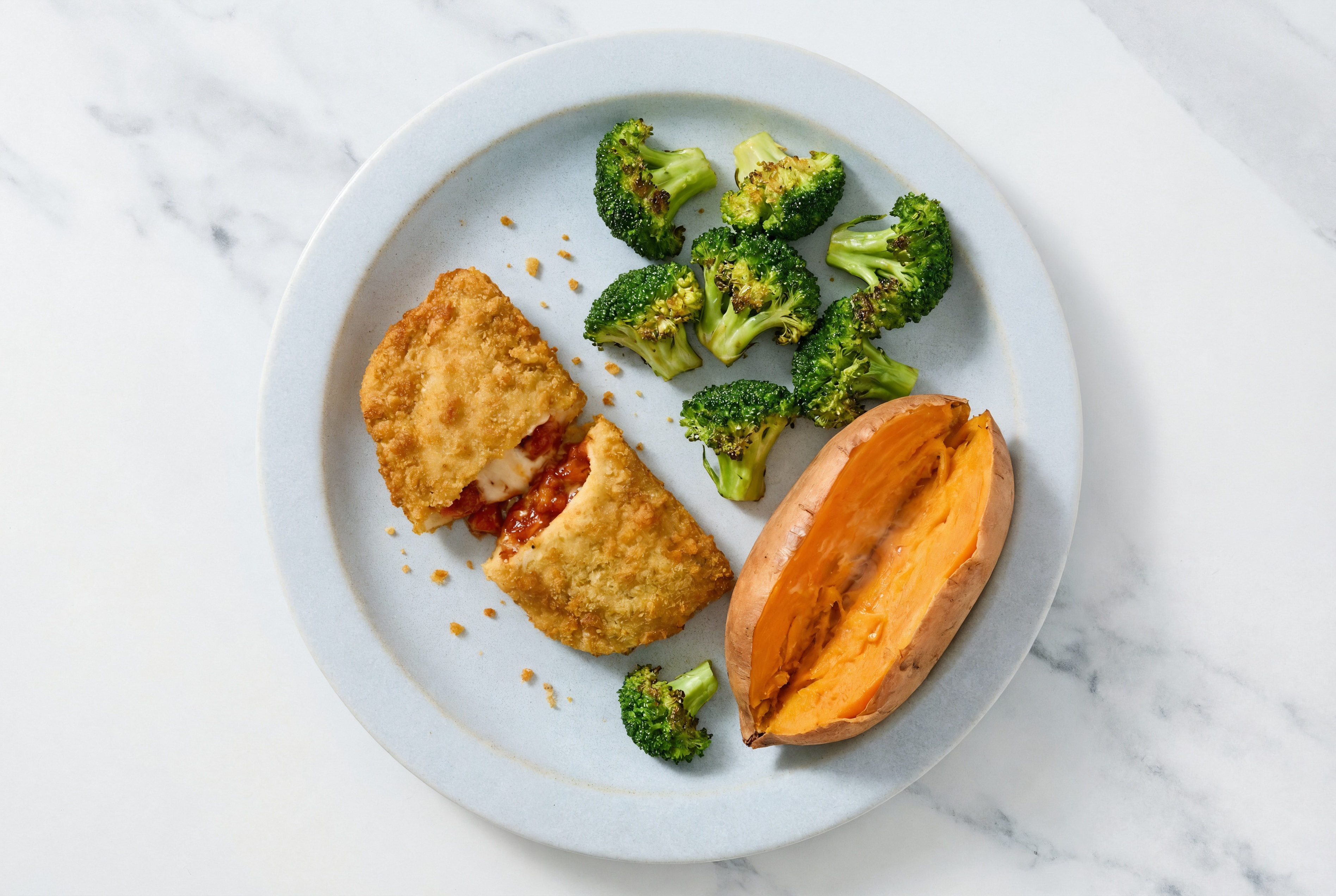 "Chicken" Parm with Broccoli & Sweet Potato