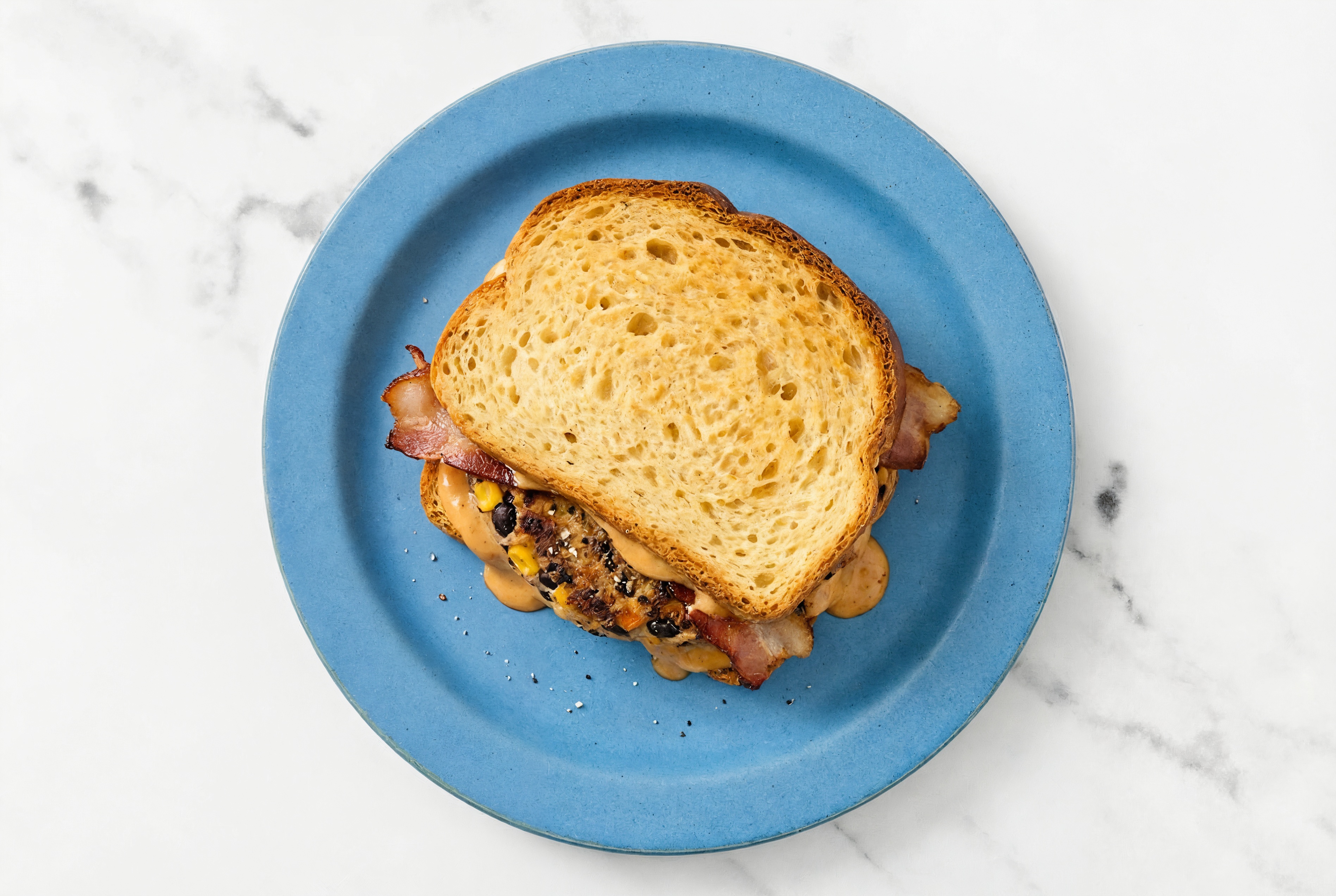 Bacon Black Bean Burger on GF Bread with Smoky BBQ Sauce