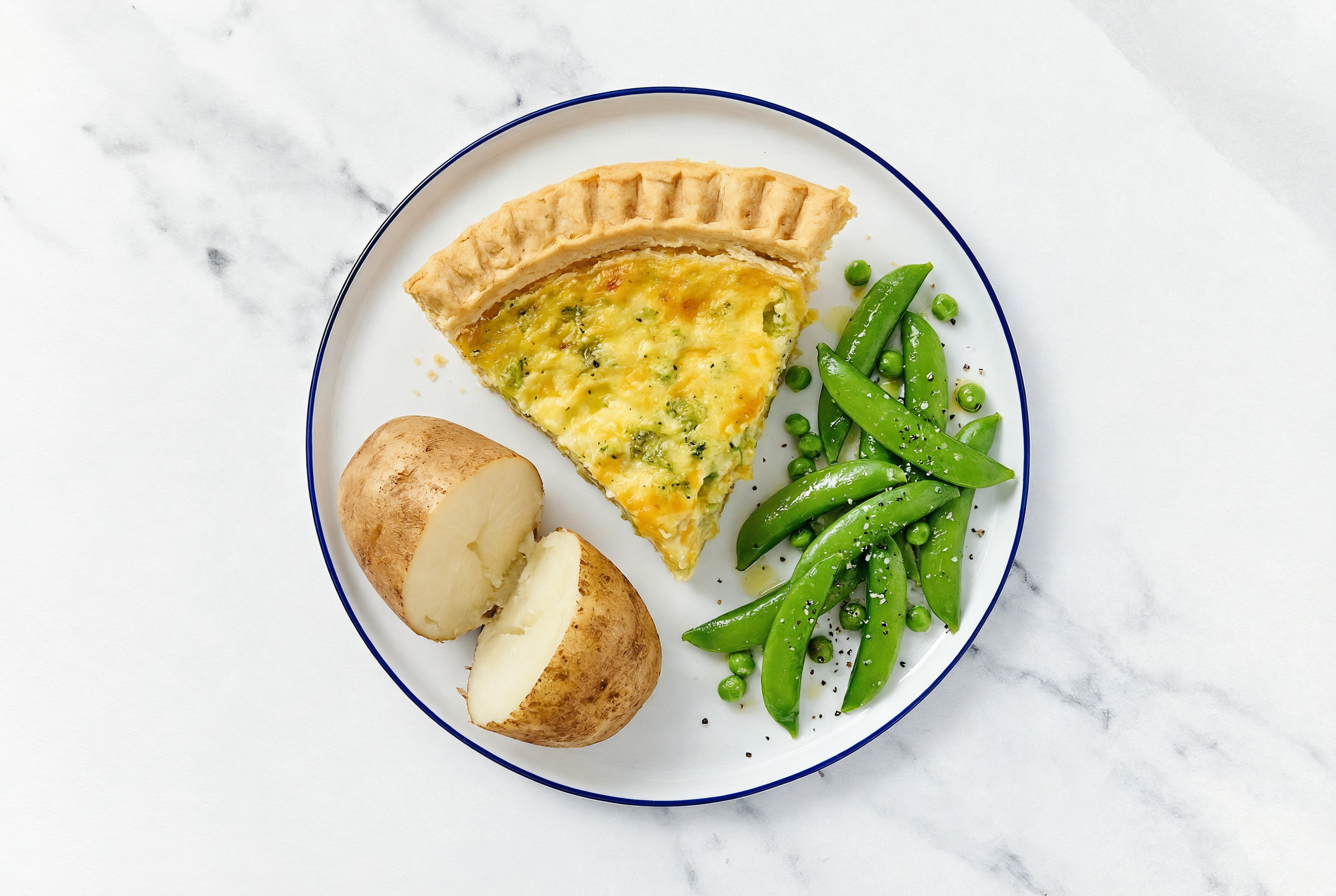 Broccoli & Cheddar Quiche with Snap Peas & Russet Potato