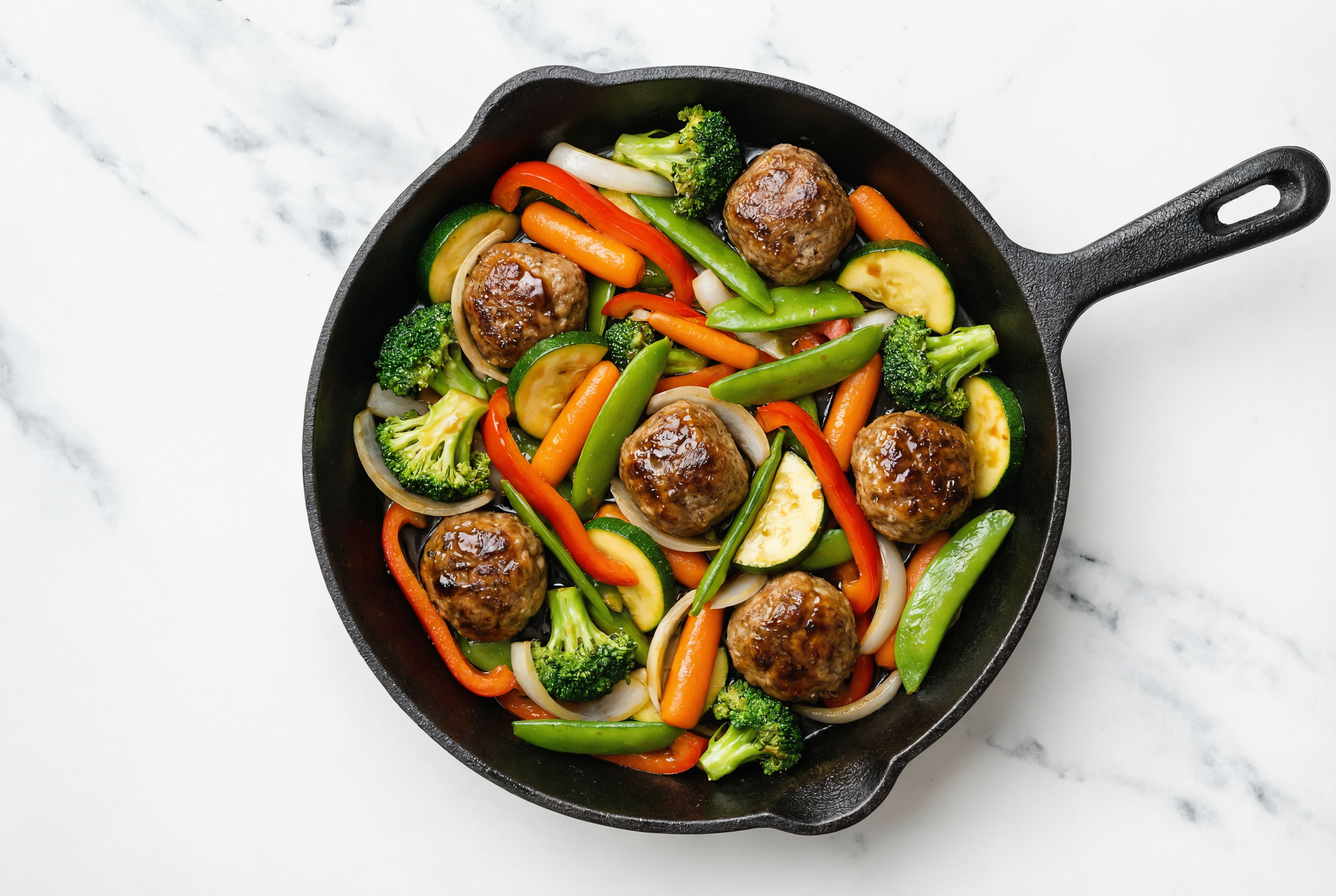 Japanese BBQ Meatball Stir-Fry with Mixed Veggies