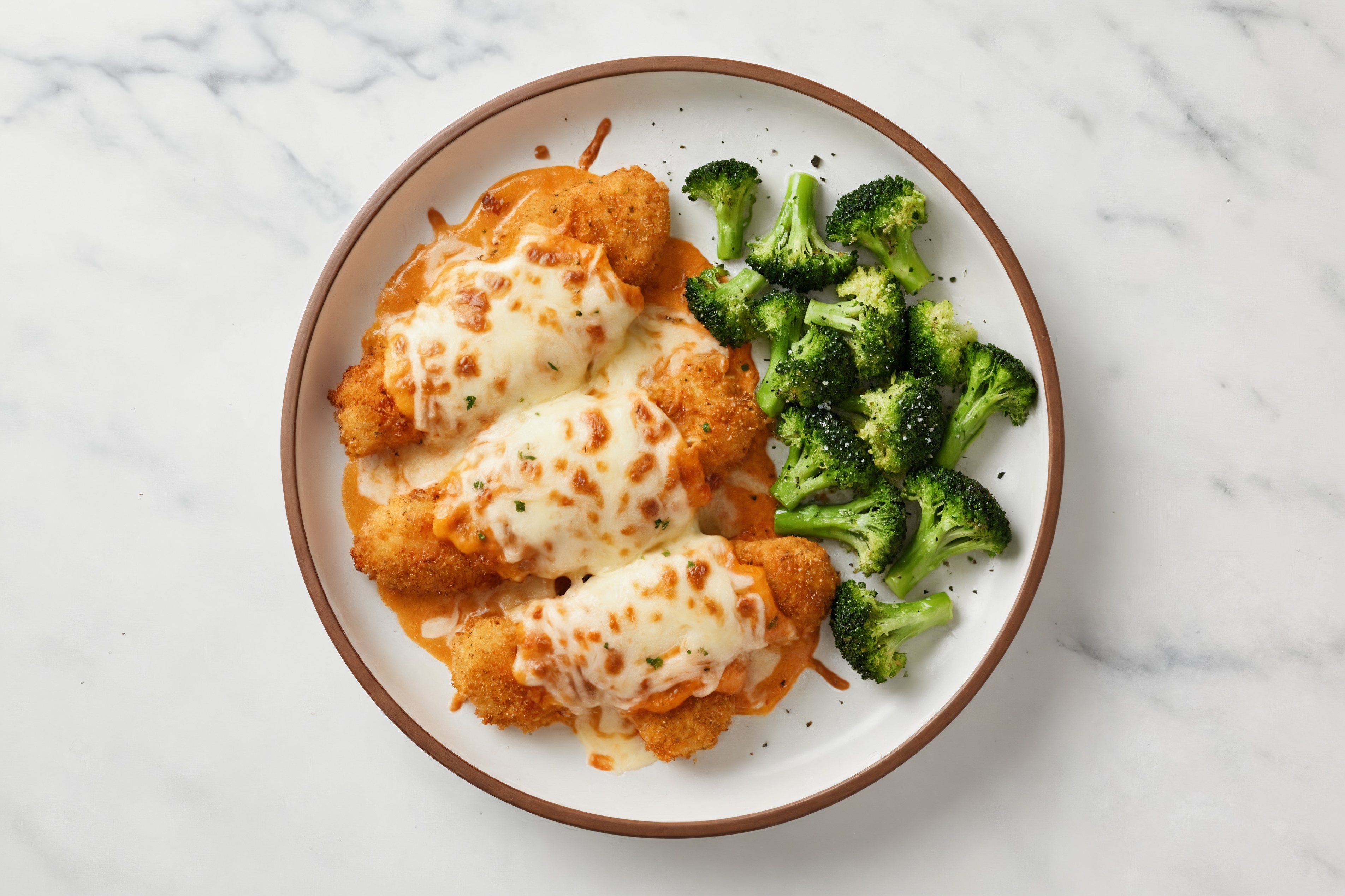 "Chicken" Tender Vodka Parmesan + Broccoli with Shredded Mozzarella Cheese