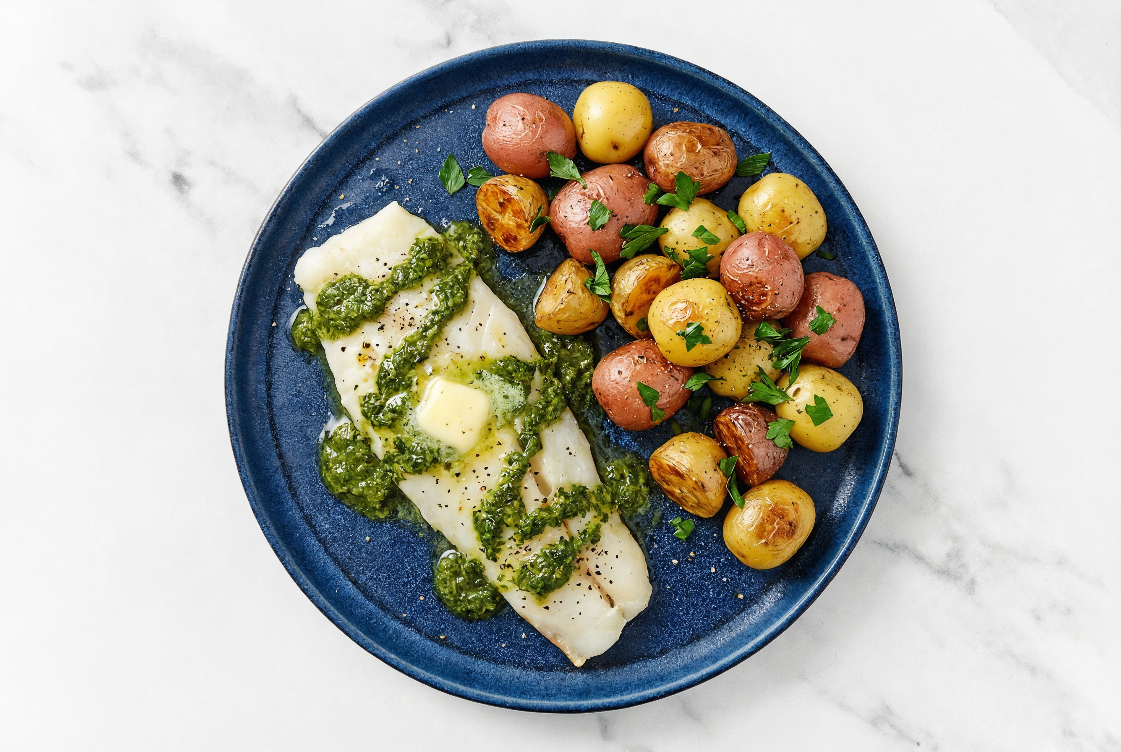  Chimichurri Roasted Cod + Herby Potatoes