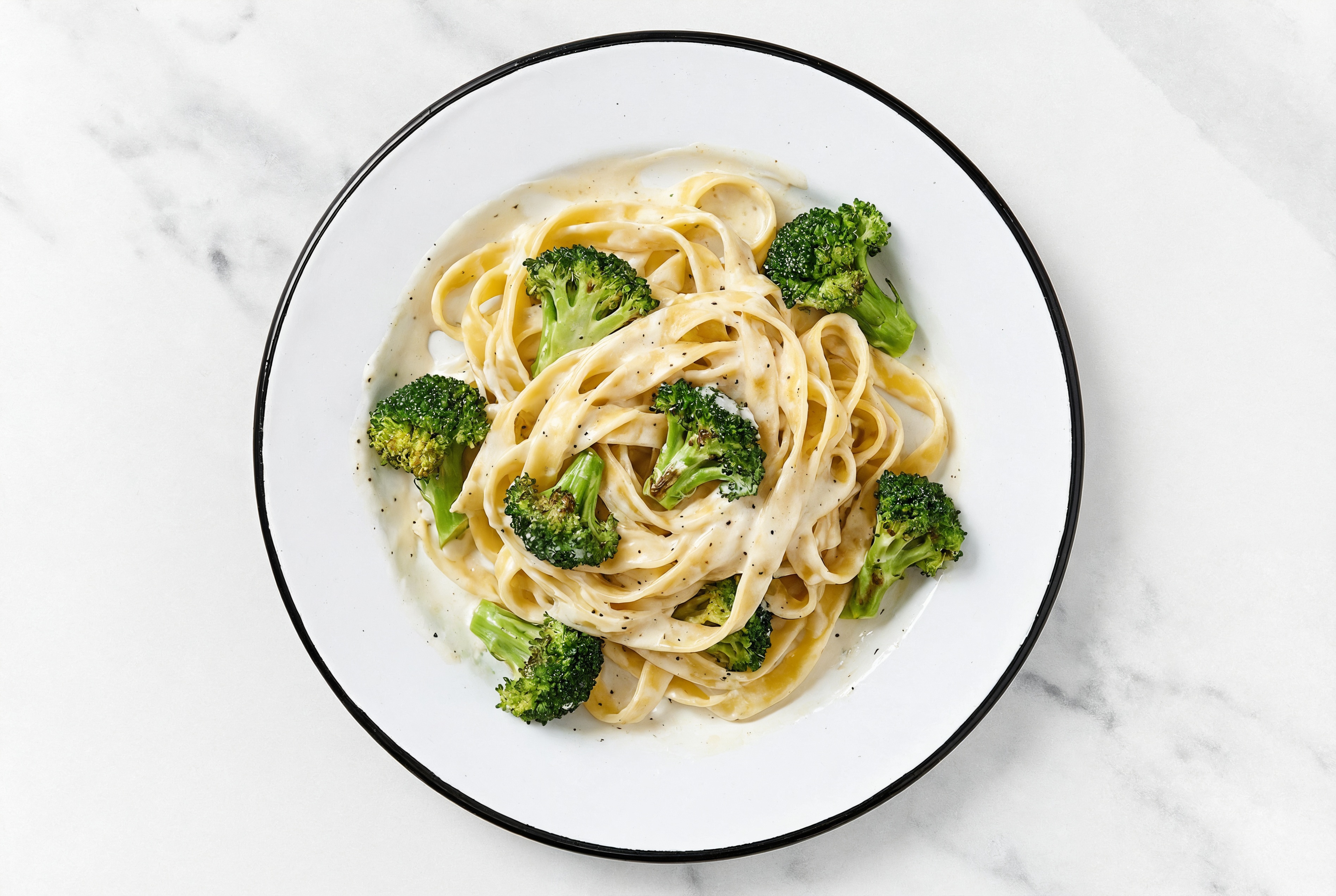 Alfredo Egg Tagliatelle Pasta with Broccoli