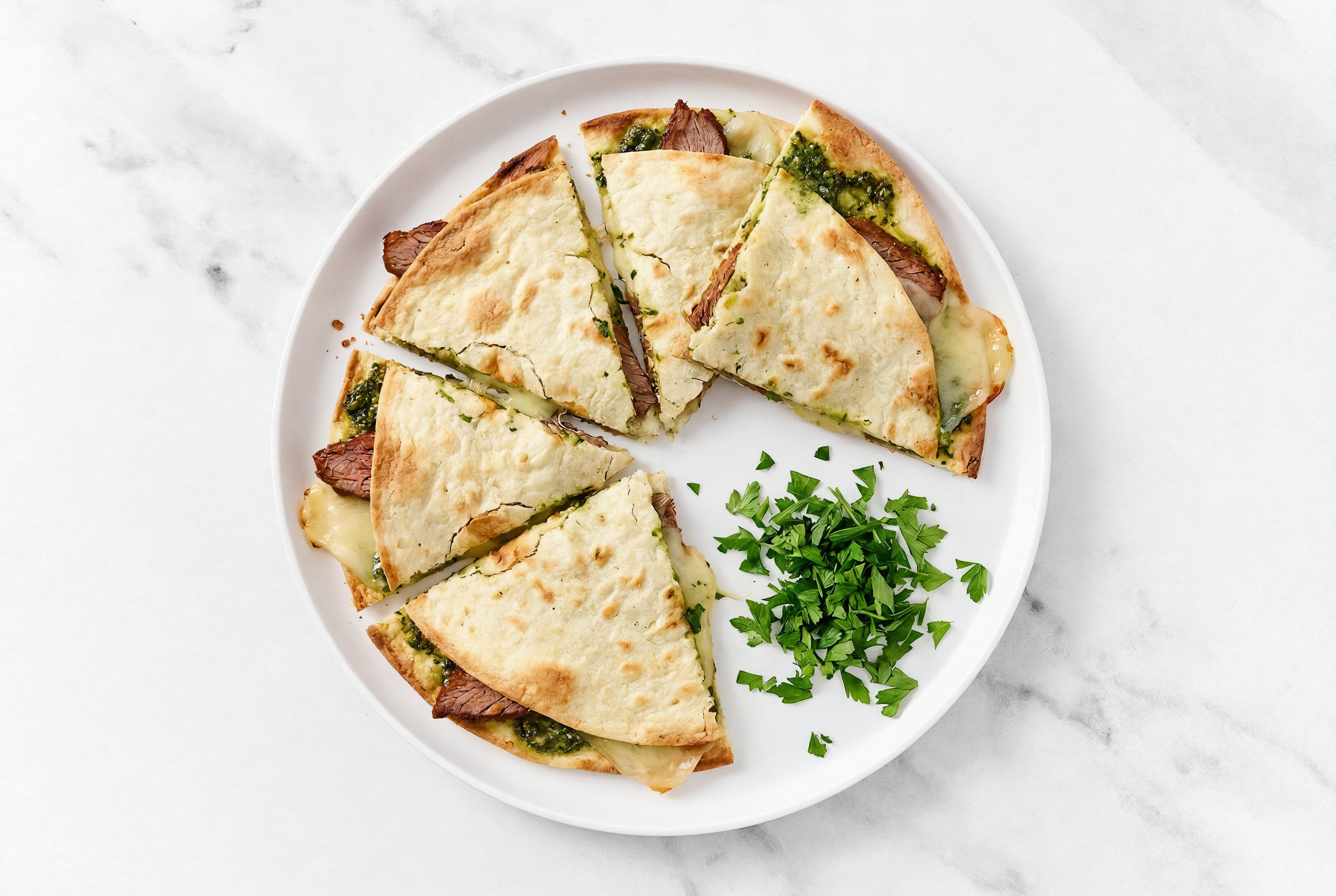 Super Green Flank Lavash Pizza with Mild Havarti + Fresh Parsley