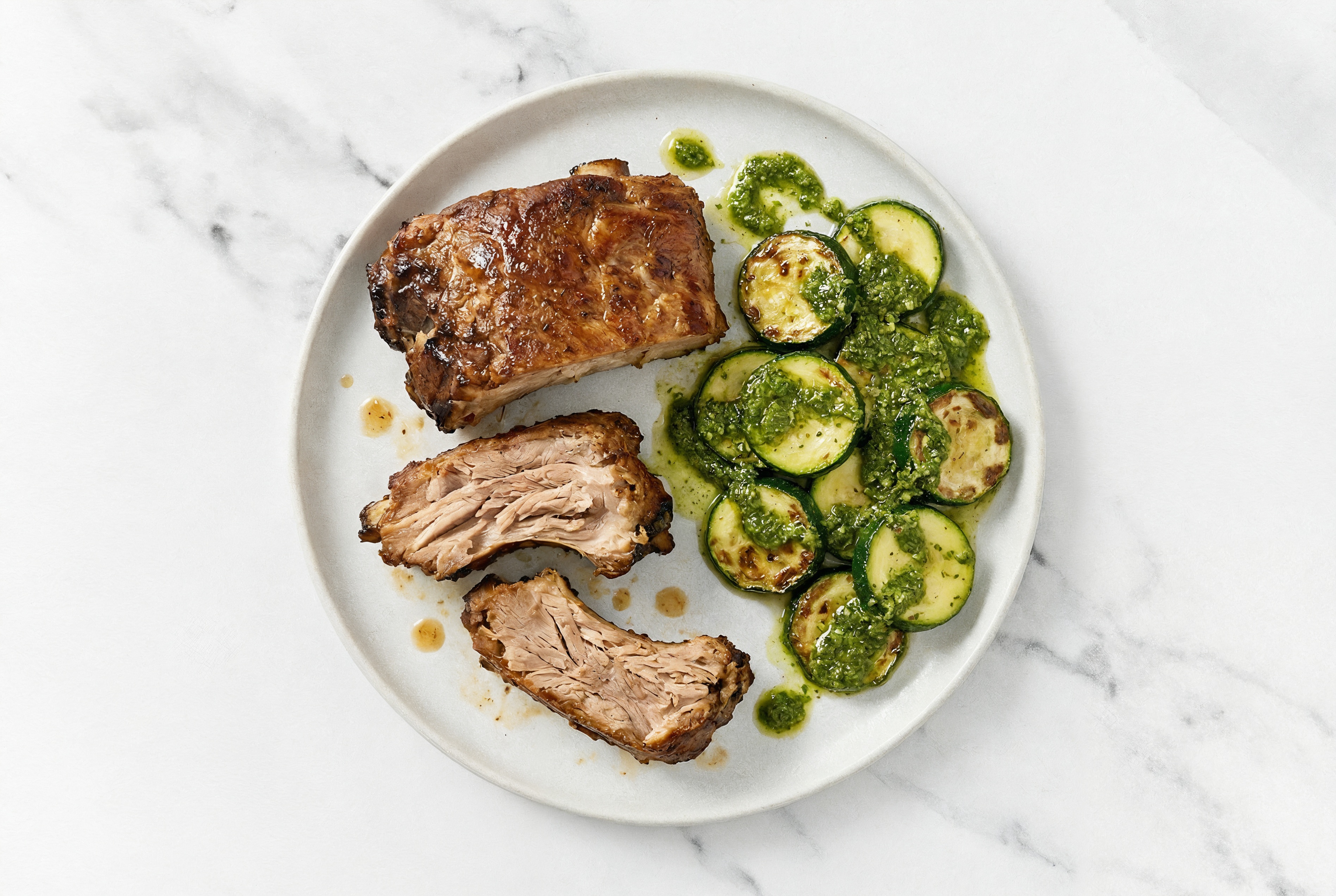 Juicy Baby Back Ribs + Chimichurri Summer Squash