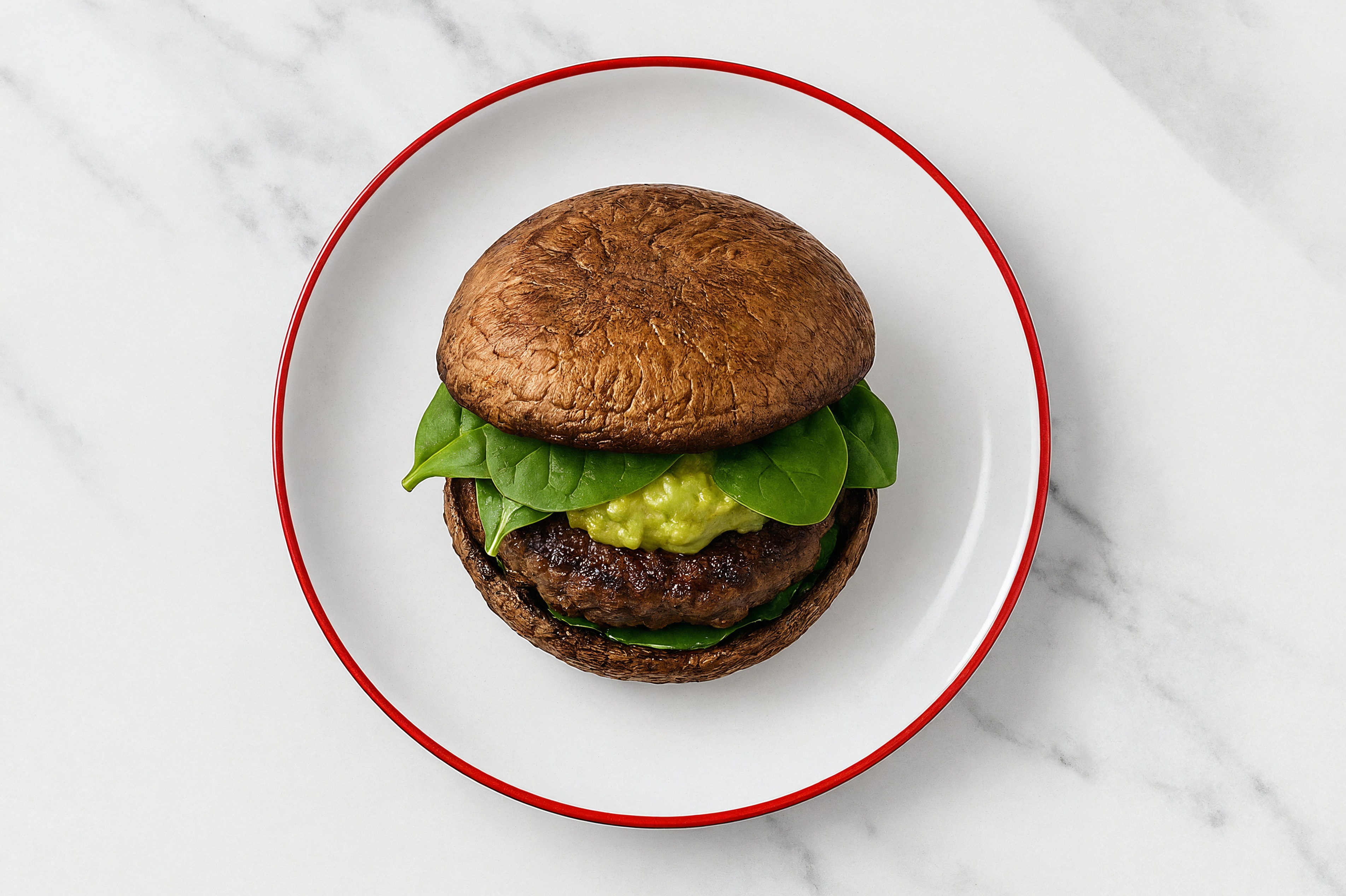 Guacamole Burger on Mushroom Bun with Ground Beef Patties