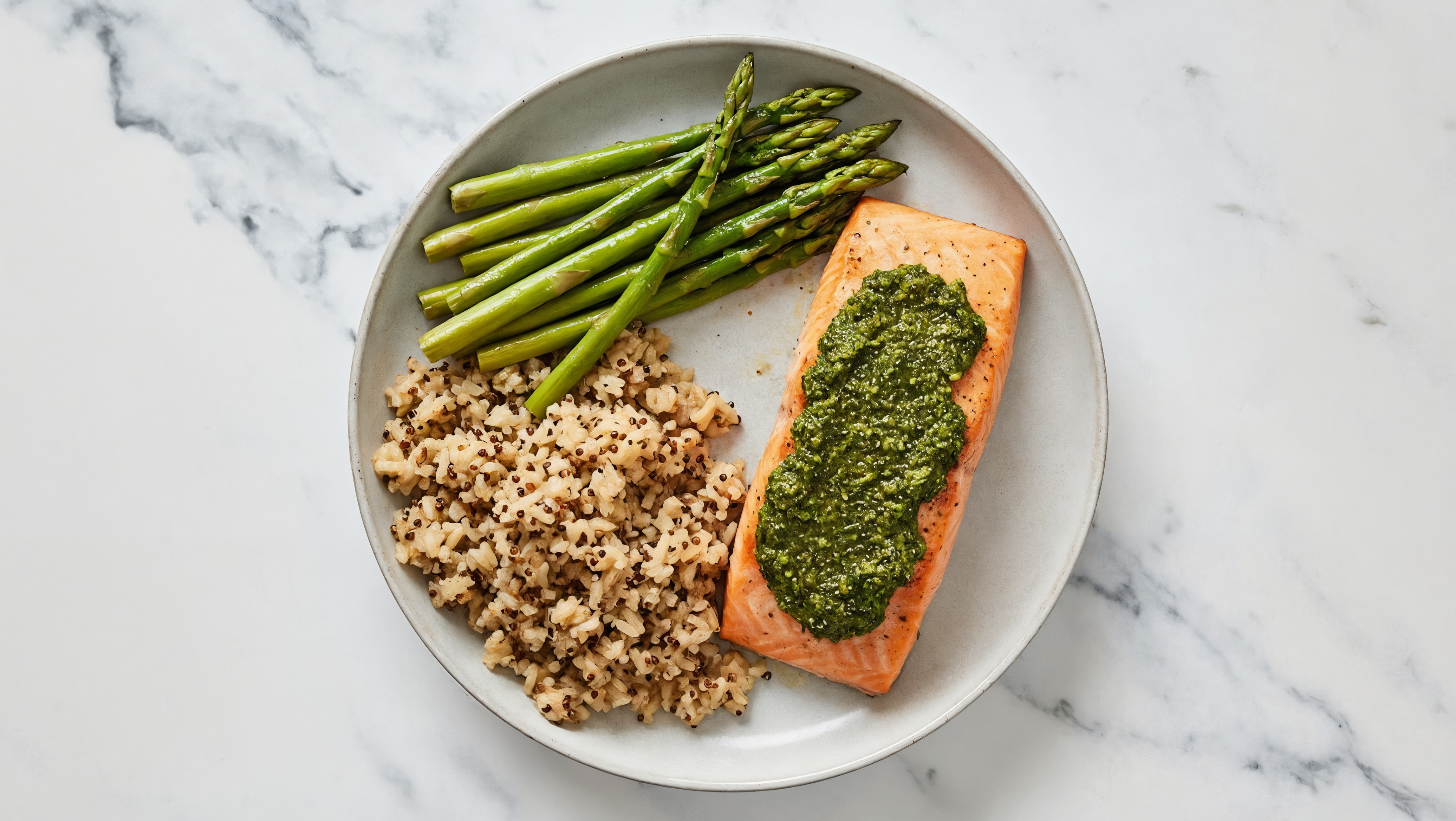 Oven Roasted Wild Salmon with Asparagus + Pesto