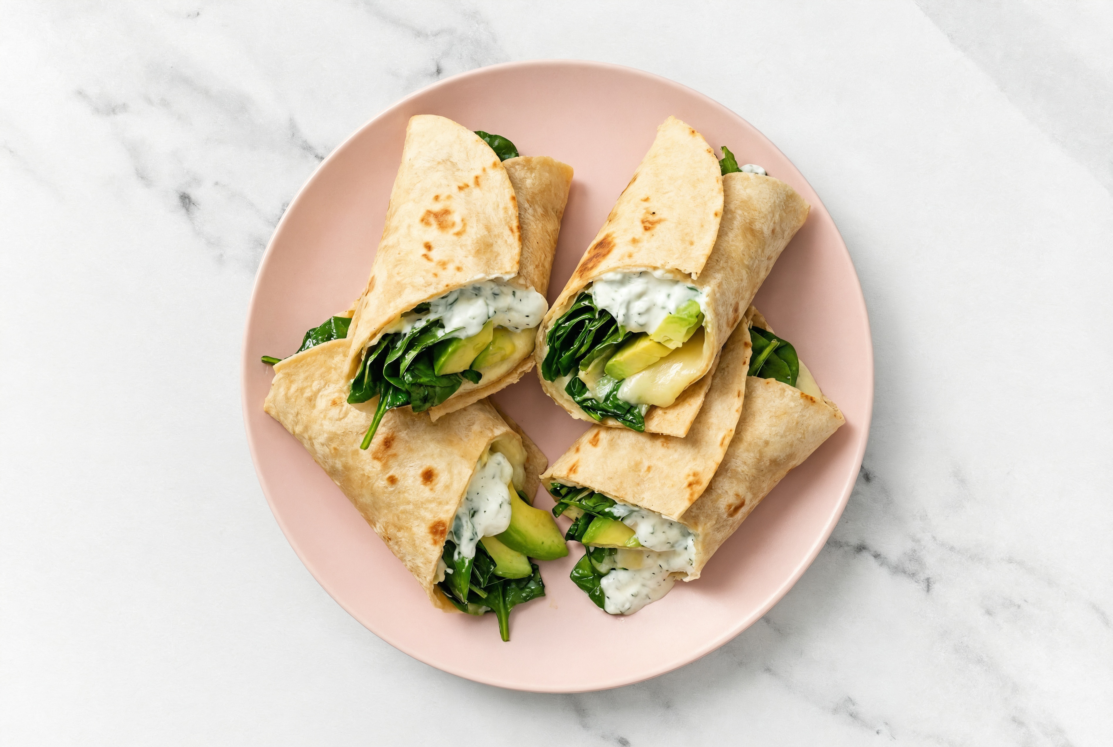 Tzatziki Avocado + Havarti Tortilla Wraps with Spinach
