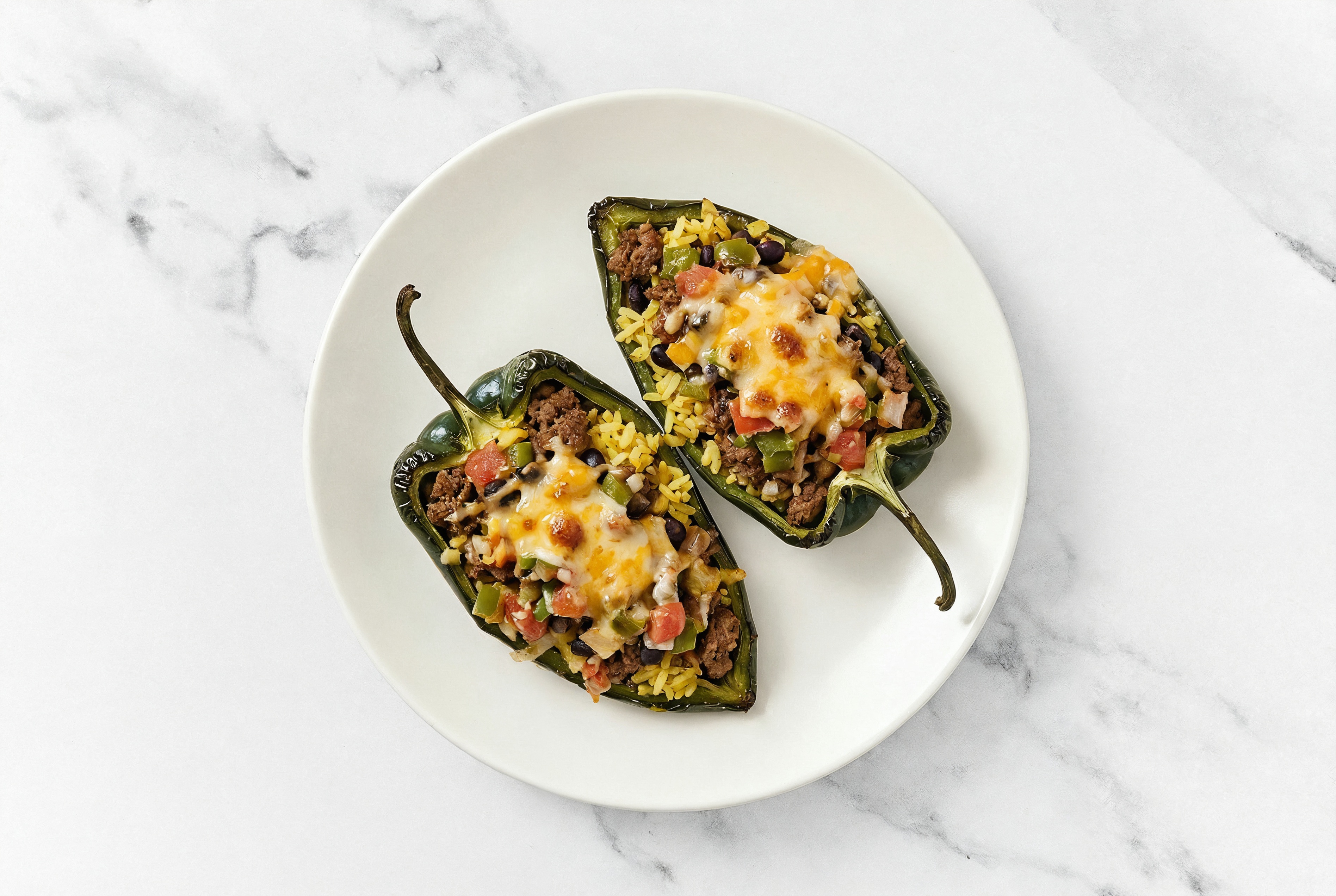  Cheesy Bacon + Shredded Sharp Cheddar Cheese Beef Burger Stuffed Poblano Peppers