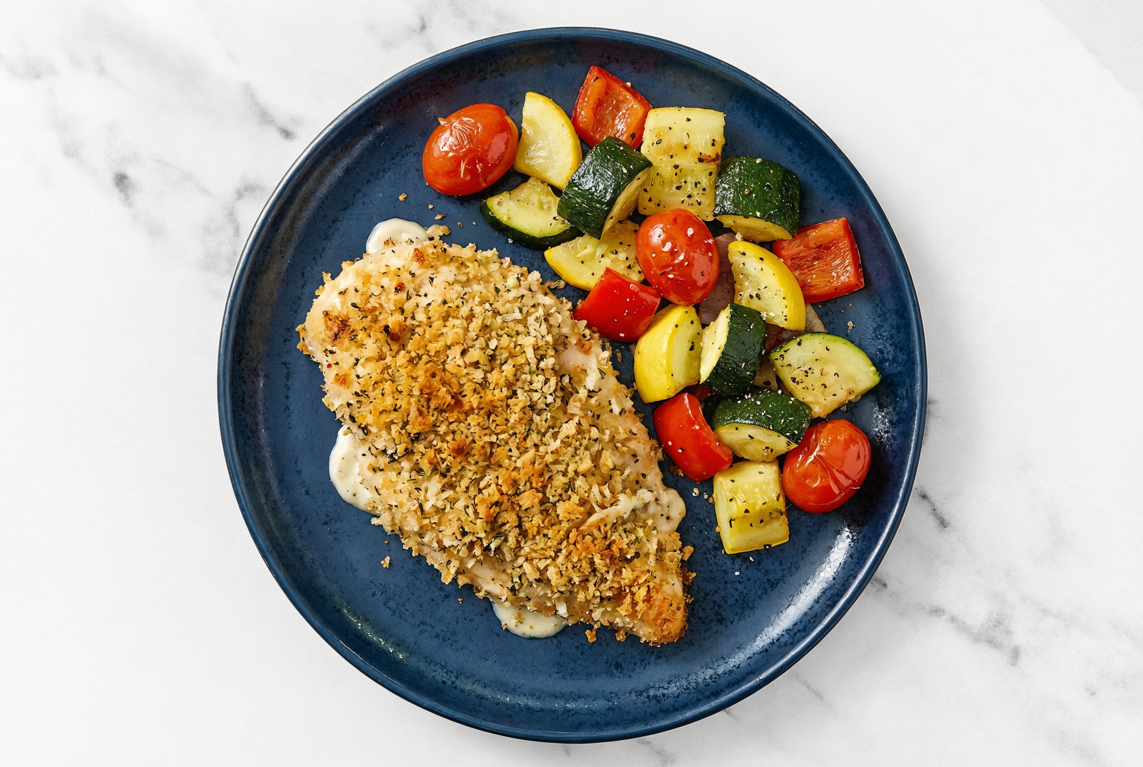 Crispy Garlic Baked Chicken + Summer Veggies