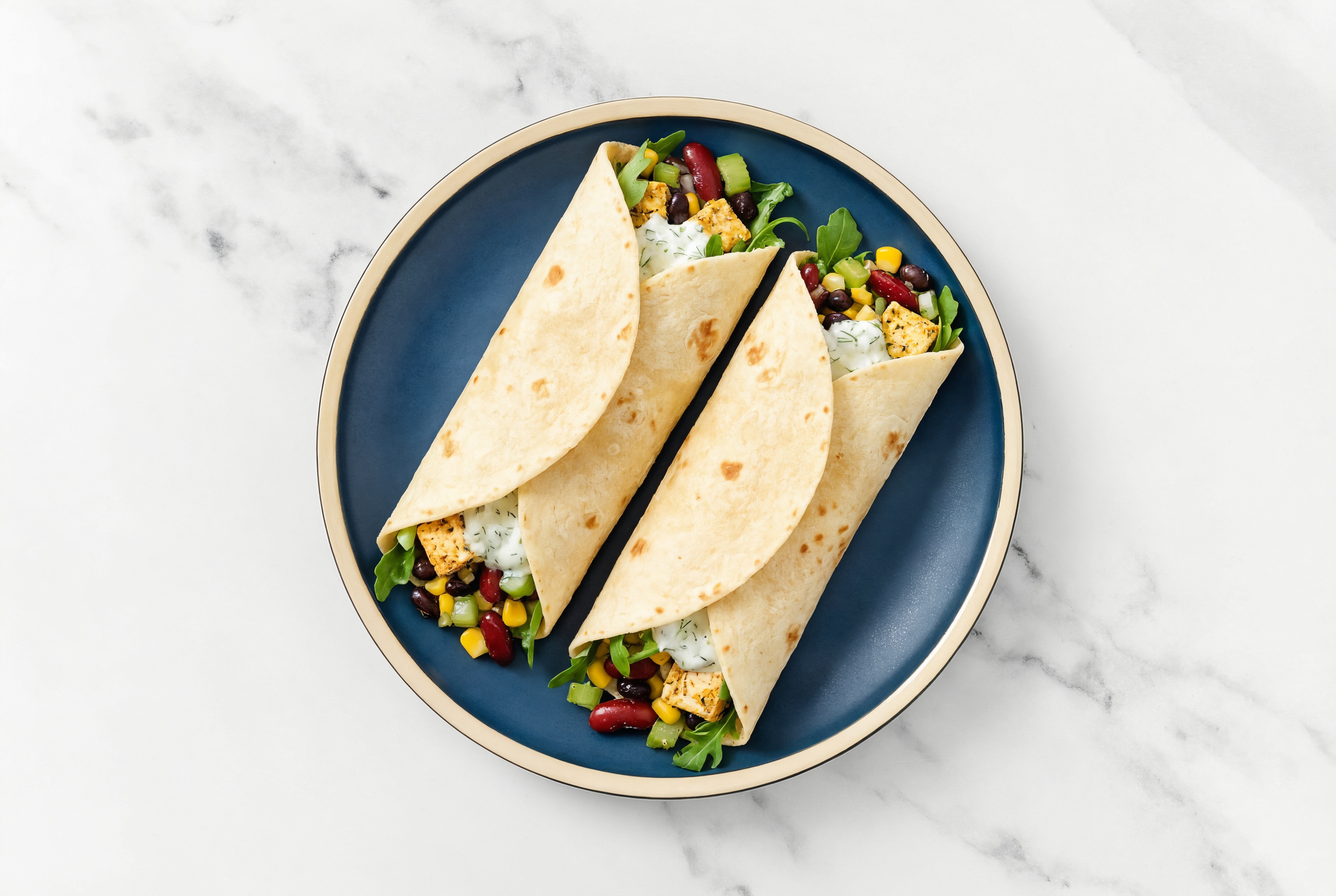 Creamy Spiced Tofu + Cucumber Tortilla Wraps with Arugula