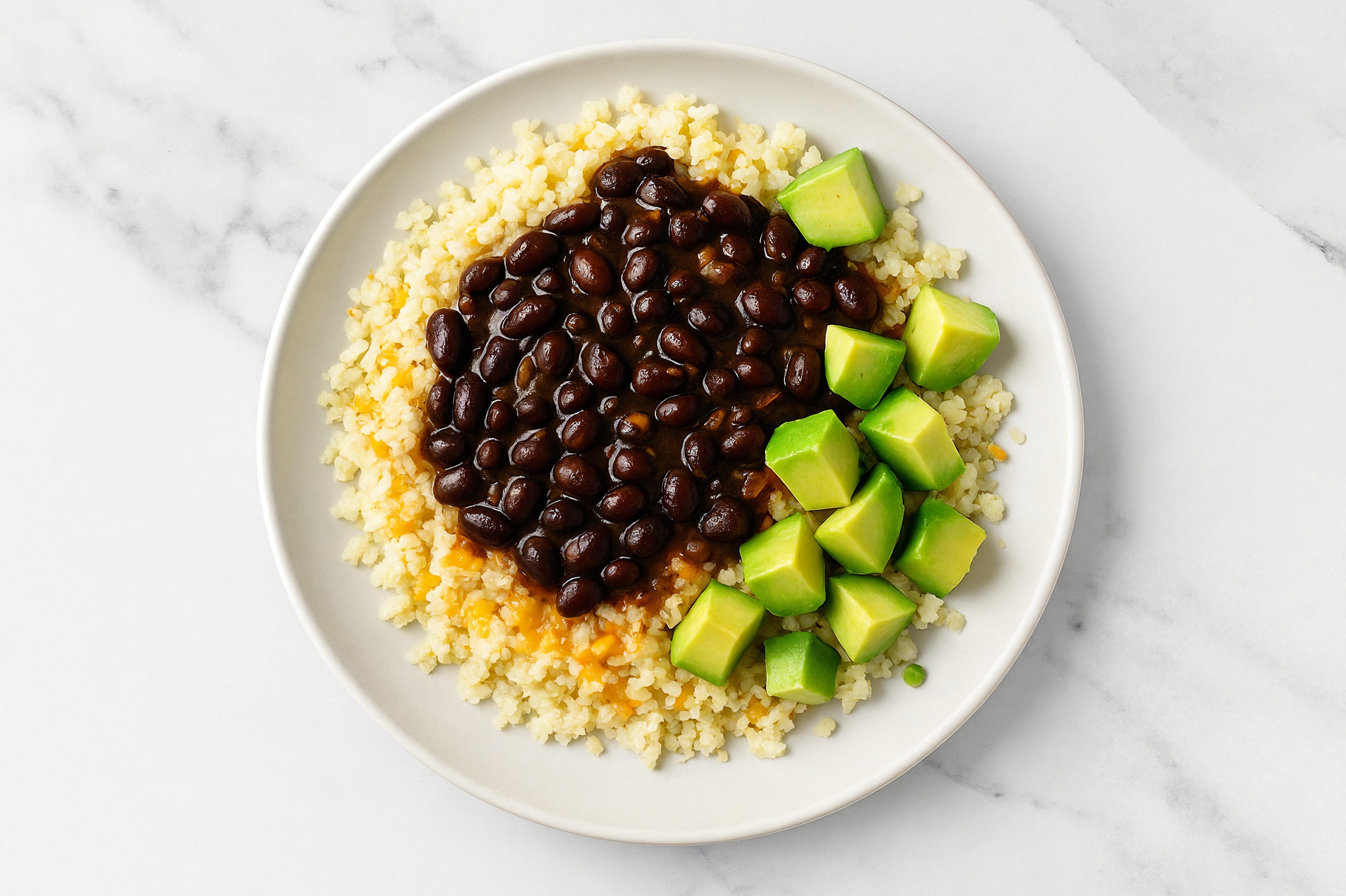 Cheesy Cauli-Rice n' Beans + Fresh Avocado
