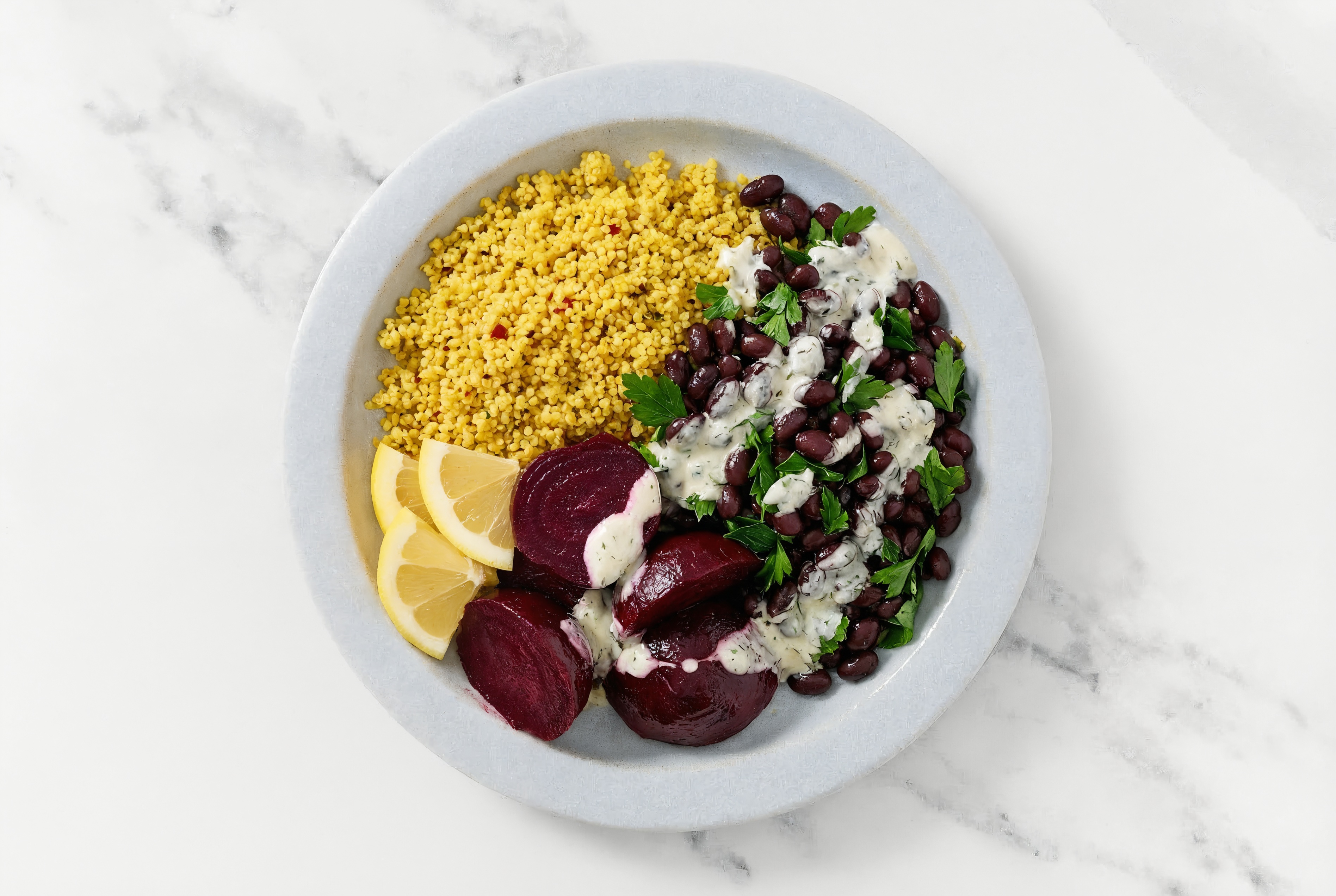 Lemony Tzatziki Black Bean Couscous Bowl