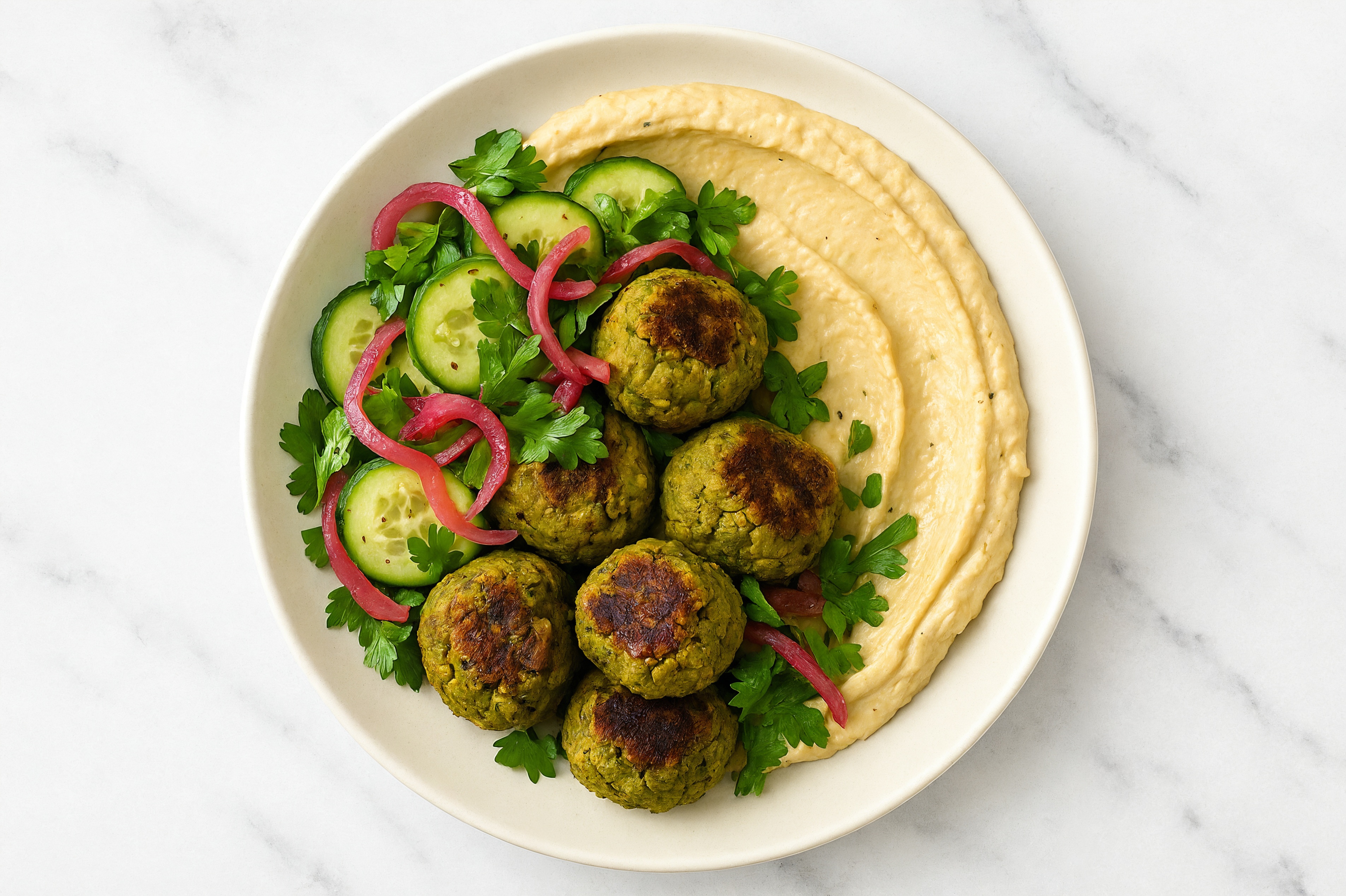 Mediterranean Falafel Plate with French Onion Hummus