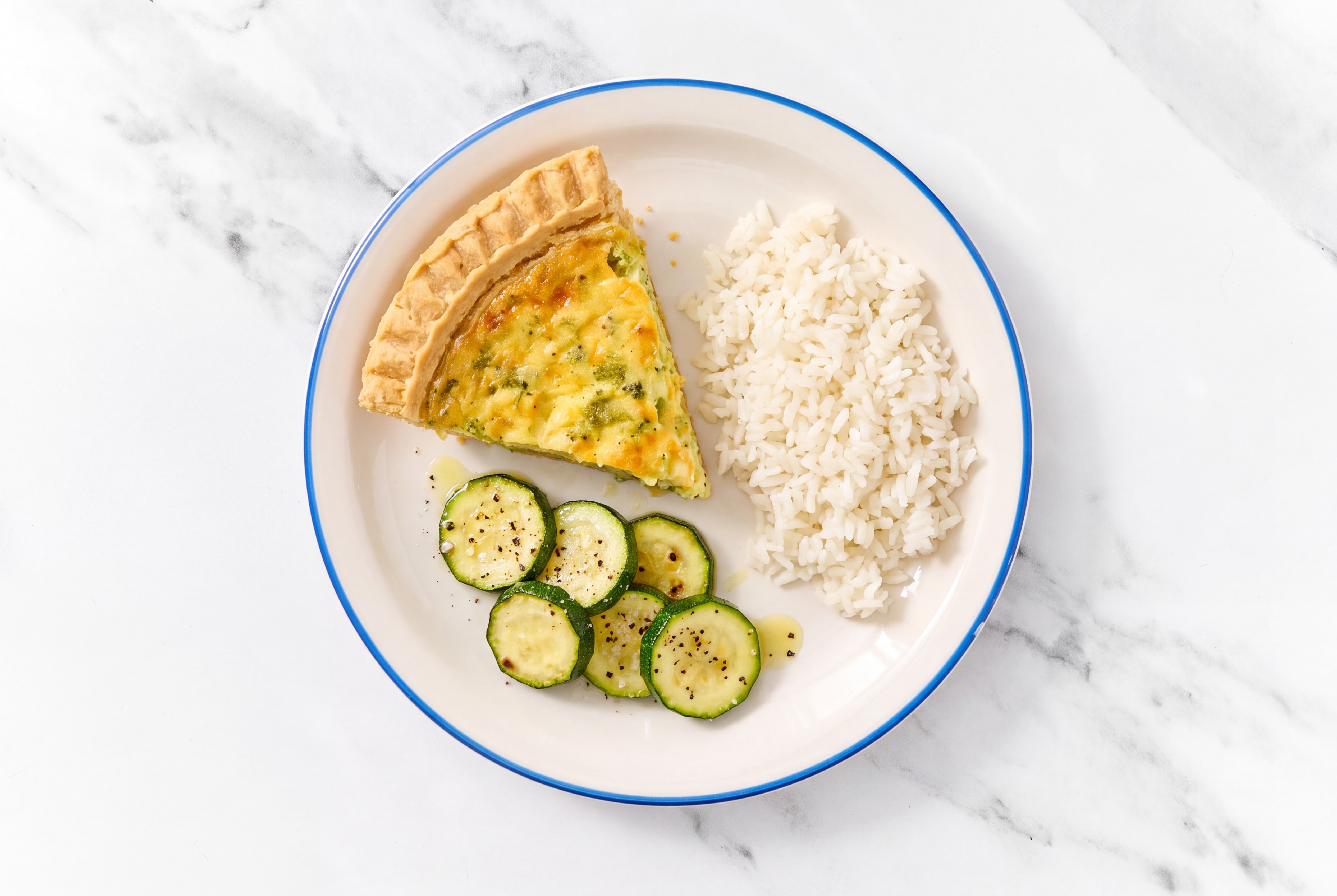 Broccoli & Cheddar Quiche with Zucchini & White Rice