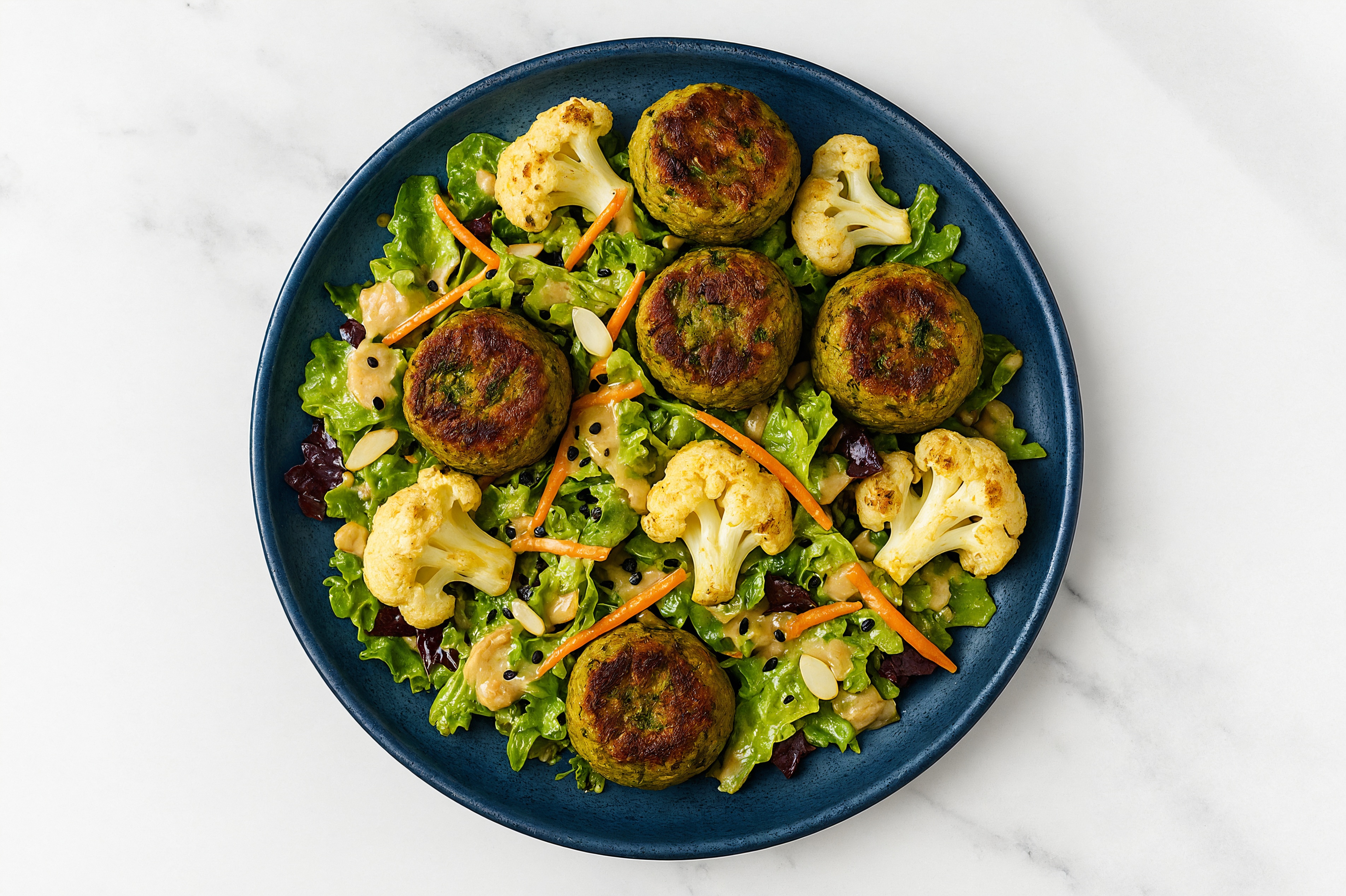 Falafel + Cauliflower Florets Little Gem Salad