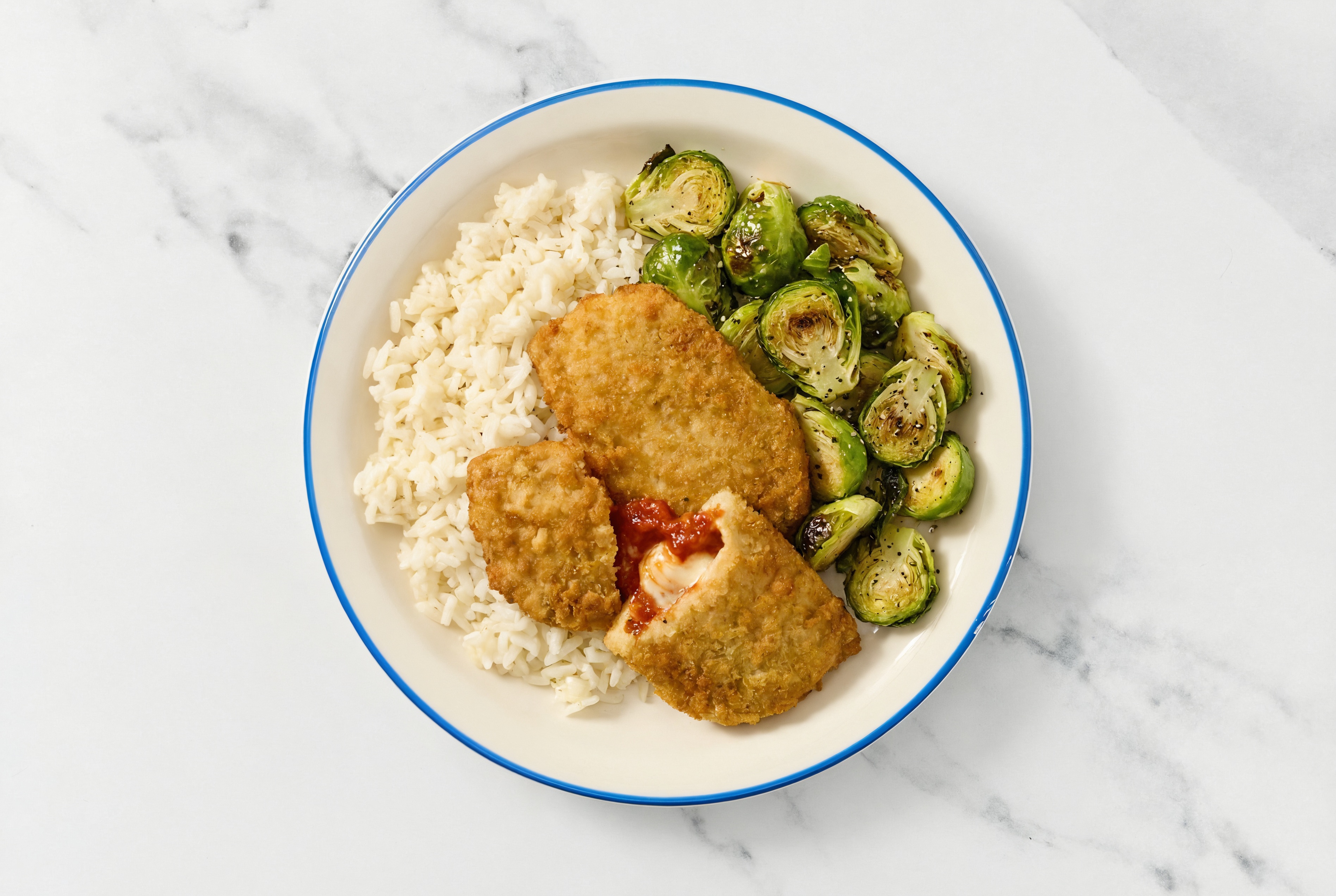 "Chicken" Parm with Brussels & White Rice