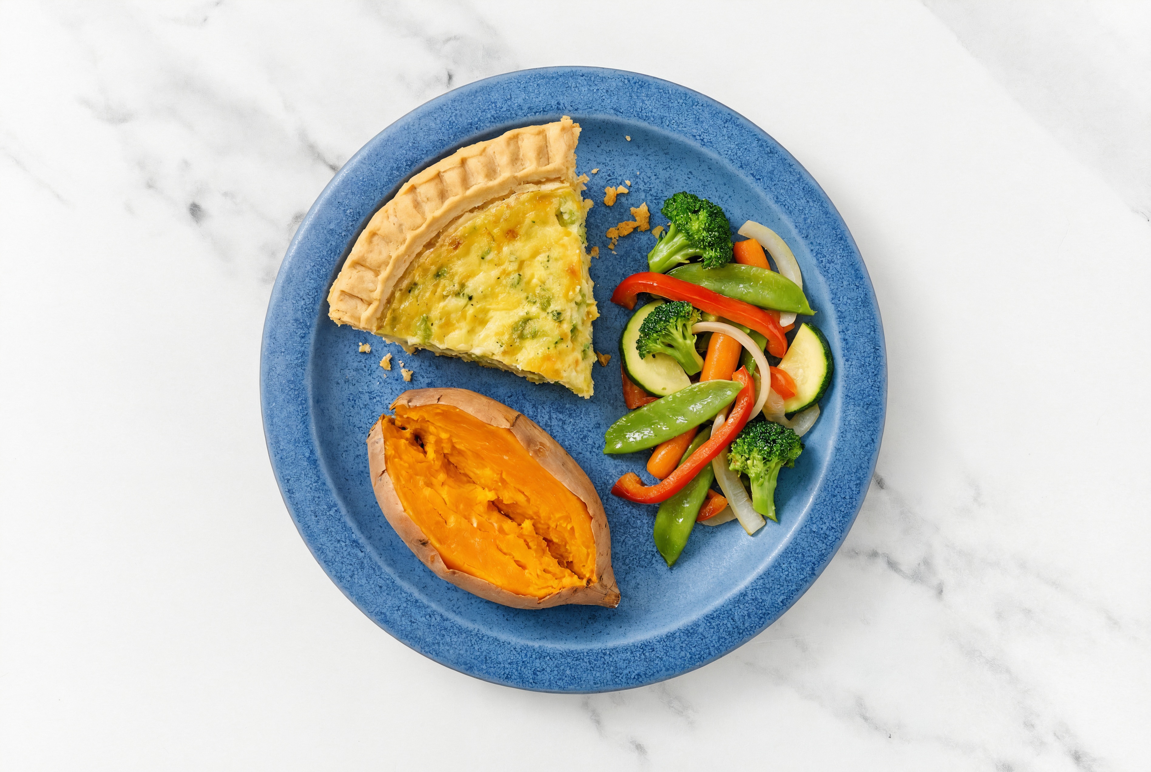 Broccoli & Cheddar Quiche with Veggies & Sweet Potato