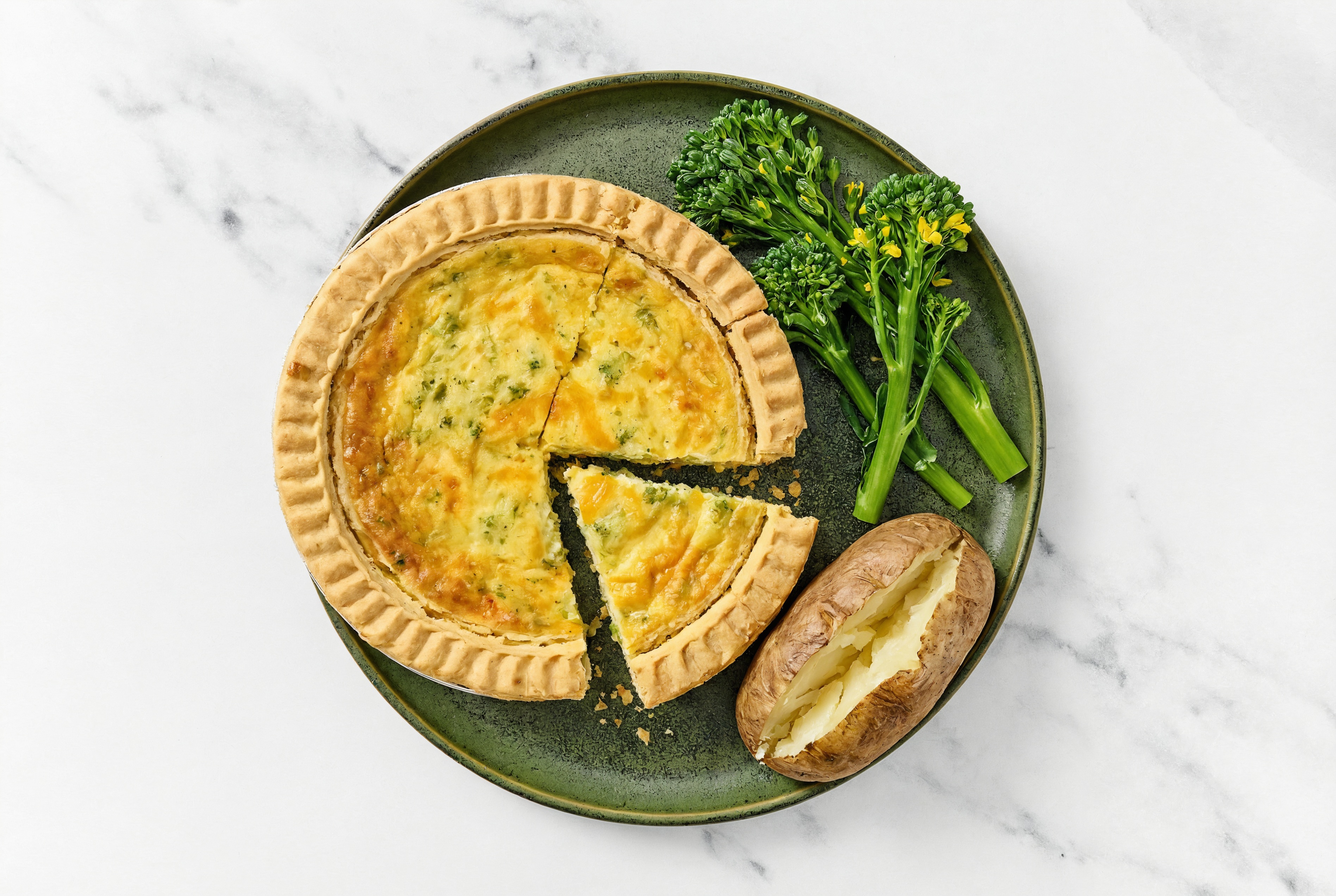 Broccoli & Cheddar Quiche with Baby Broccoli & Russet Potato