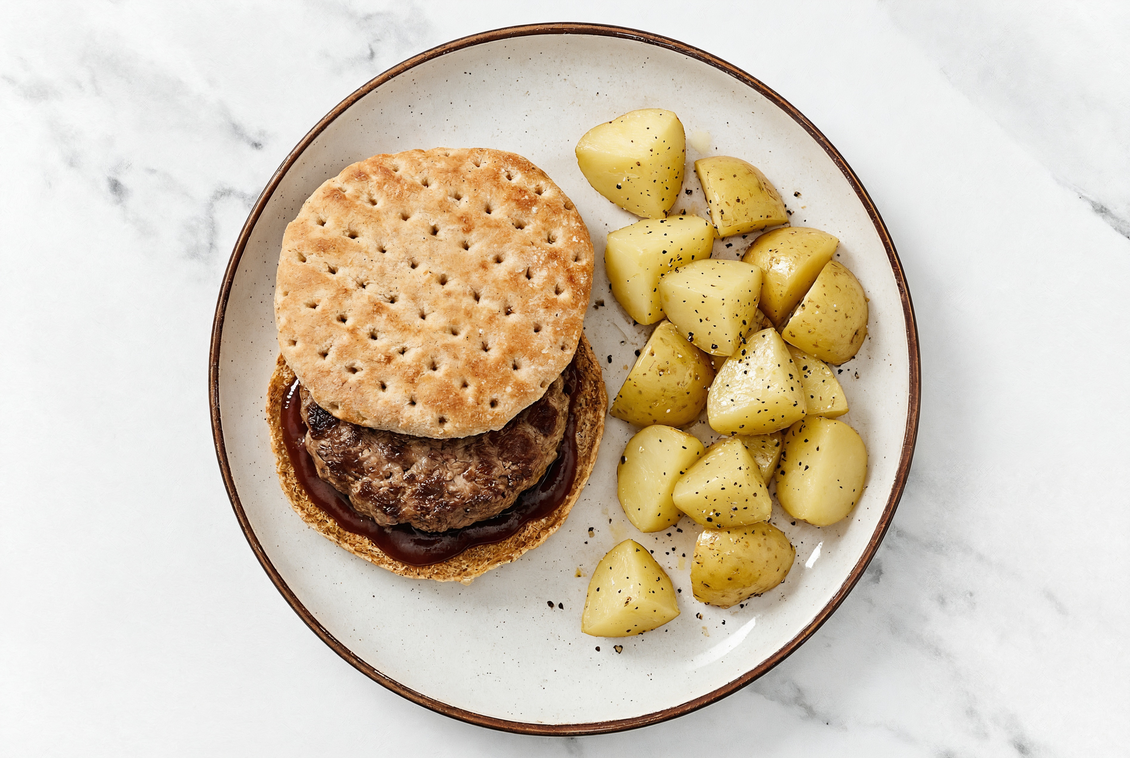 Rustic BBQ Brisket Burger with Yellow Potatoes