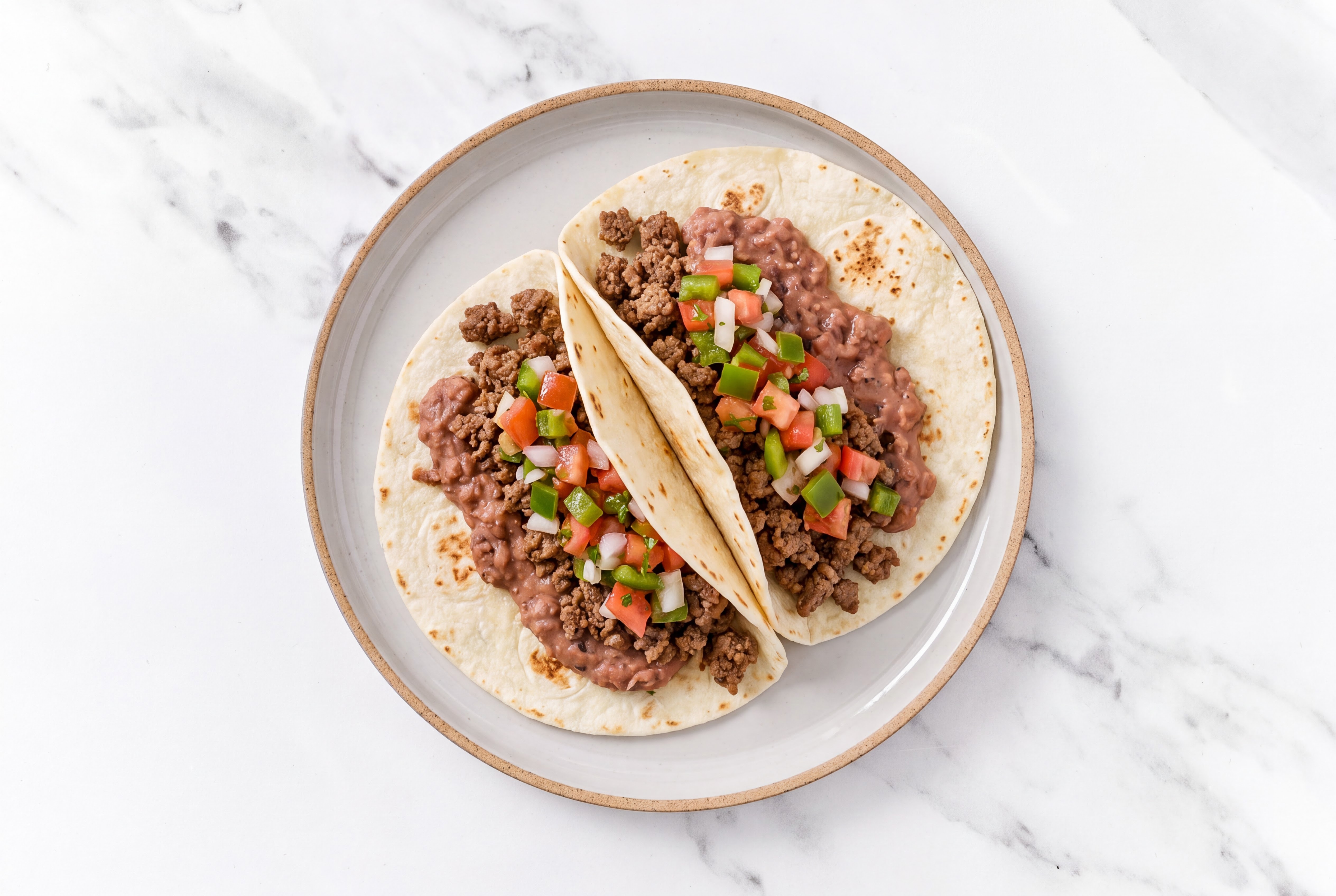  Ground 93/7 Lean Beef Tacos with Fresh Salsa & Refried Red Beans