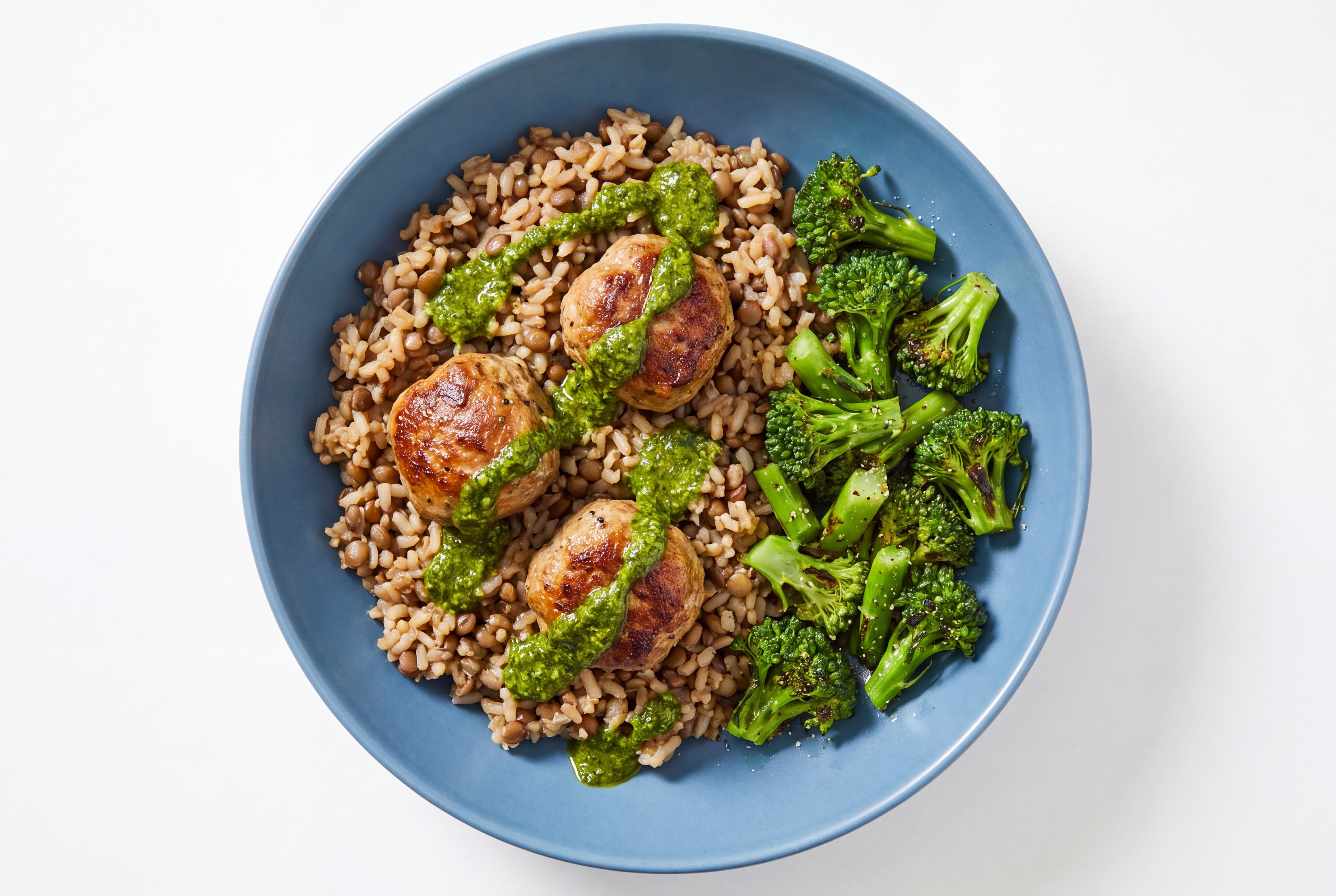 Pesto Meatball + Broccoli Protein Bowl