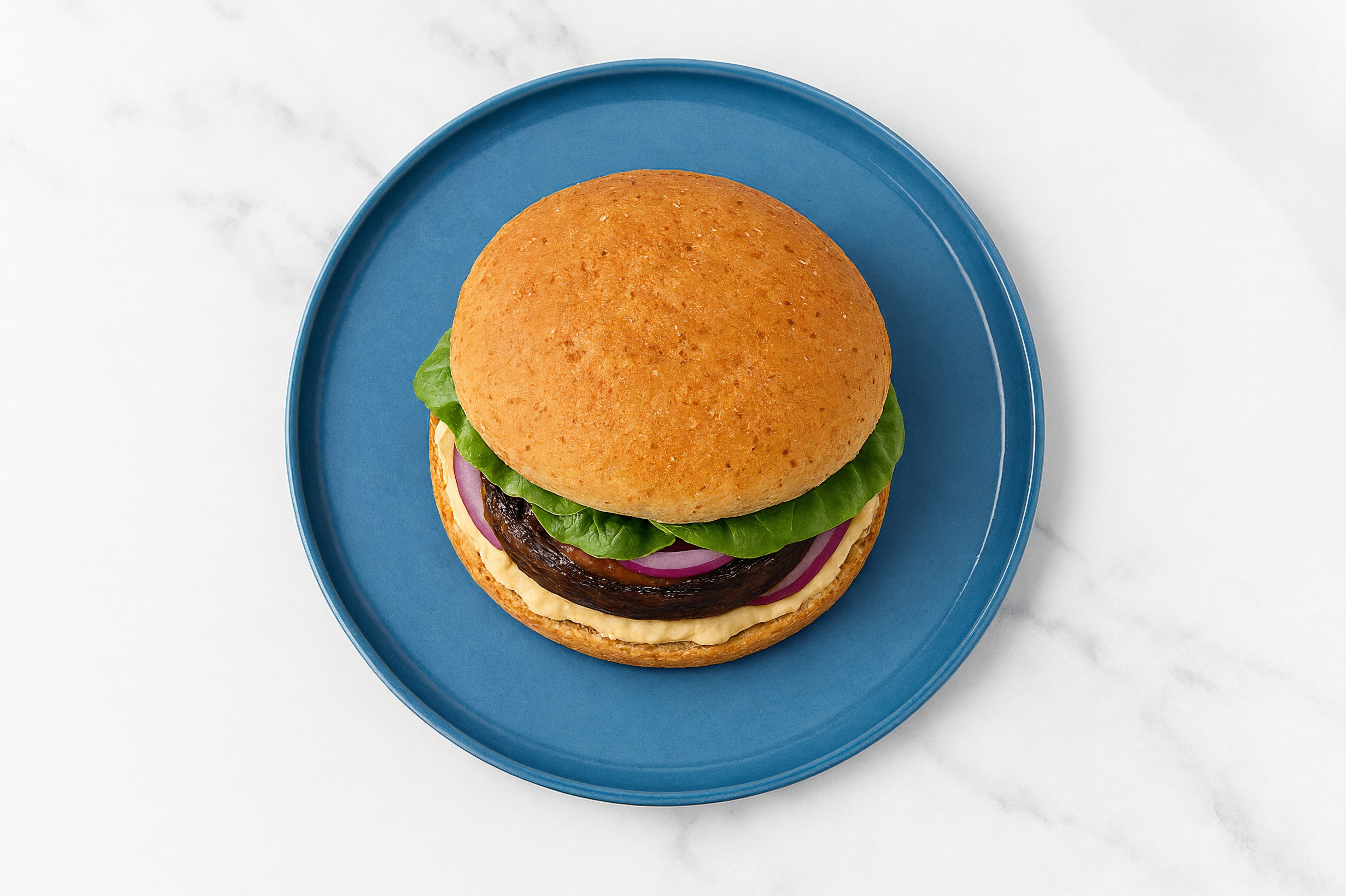 Garlicky Lemon Garlic Hummus Portabella Burger