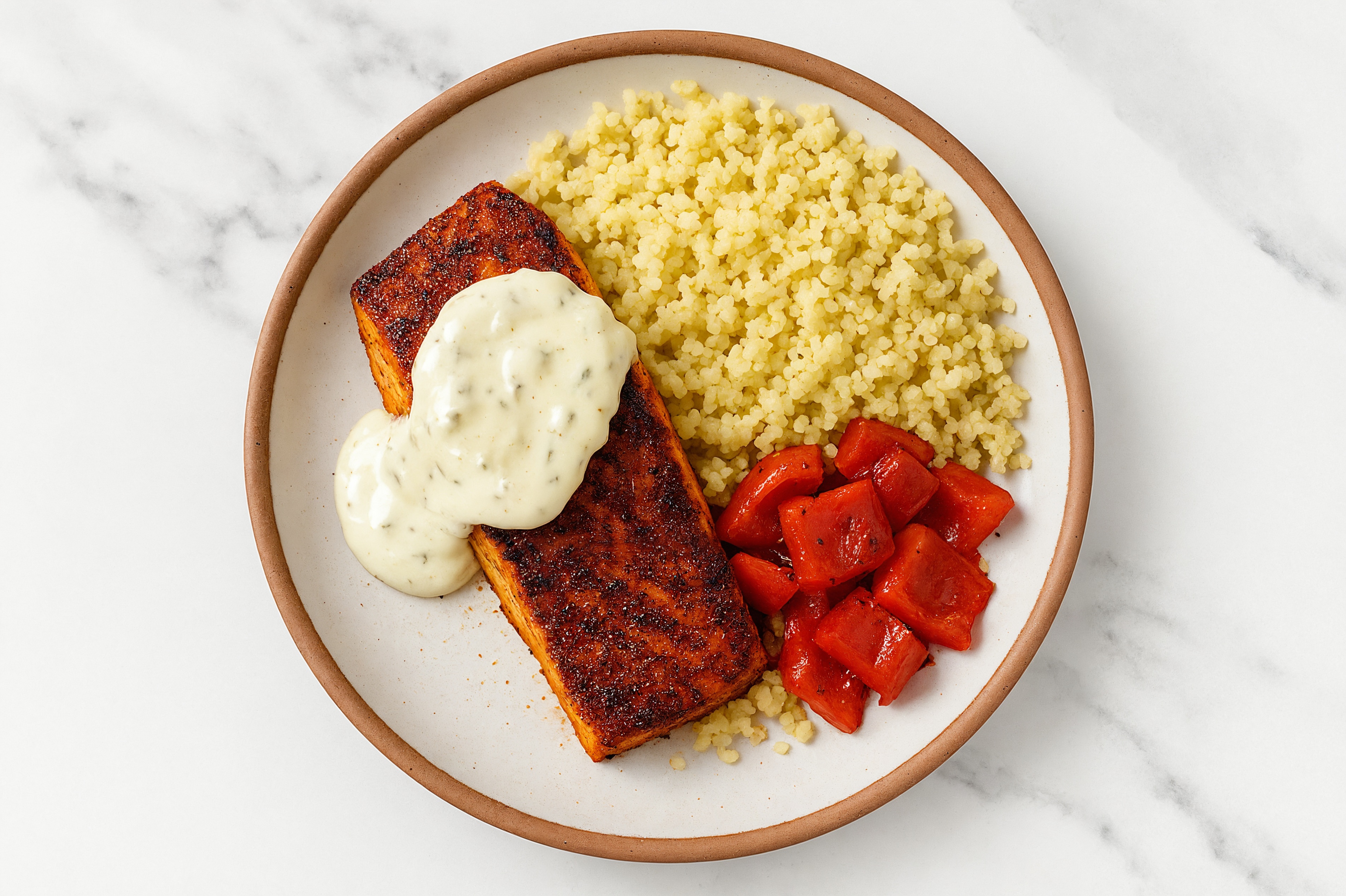 Salmon + Dairy-Free Tzatziki Couscous Grain Bowl