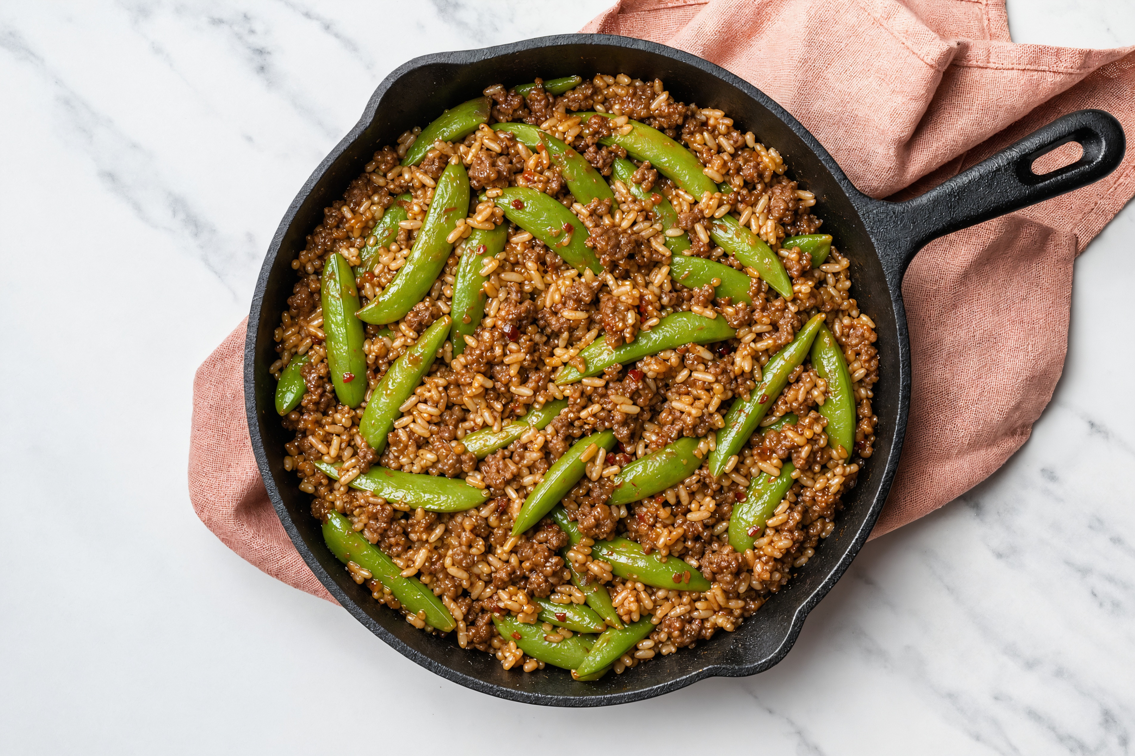 Sesame Ginger Pea Snap + Ground 93/7 Lean Beef Stir-Fry