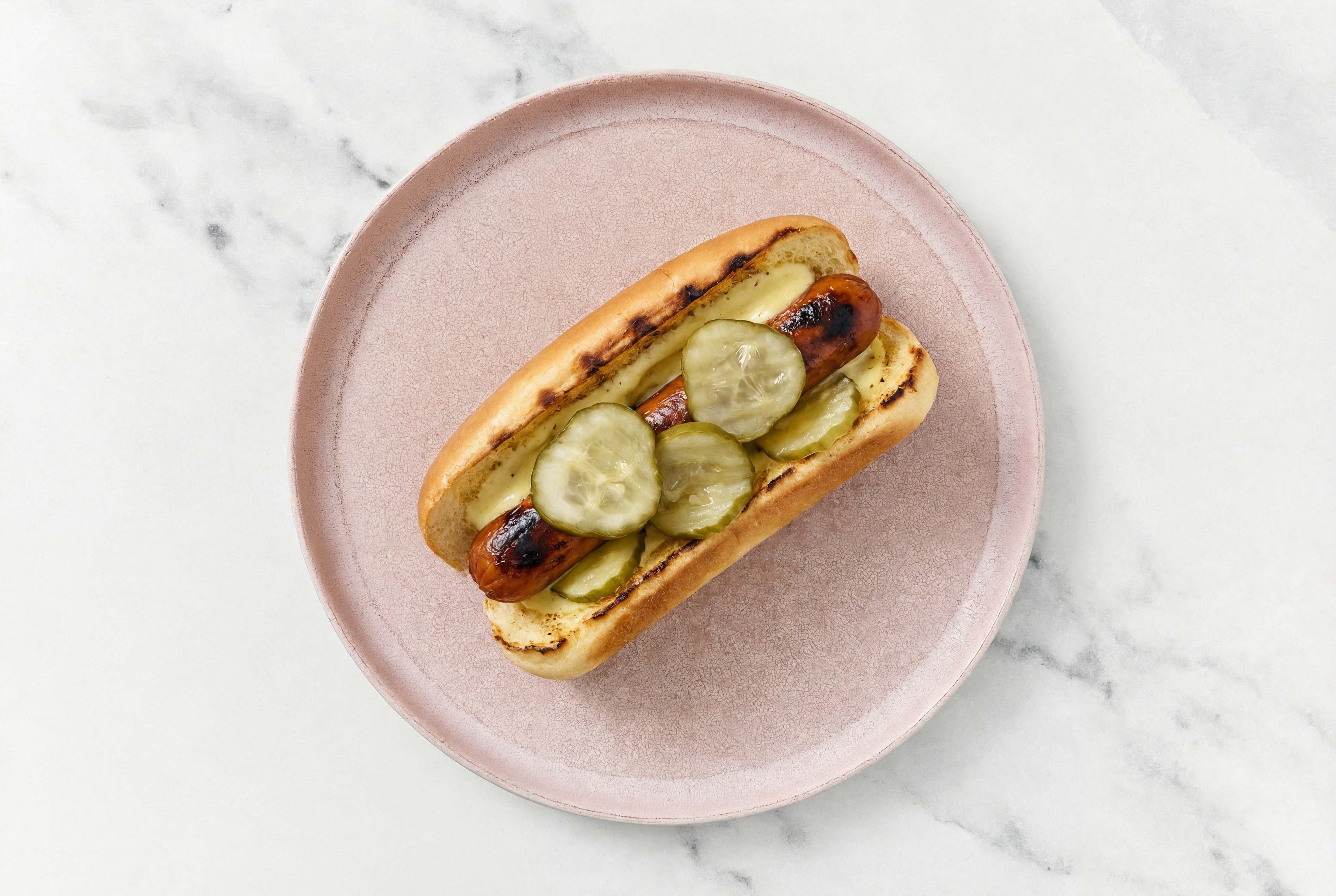 Pickle Smart Dog with Honey Musard Garlic Sauce on Brioche