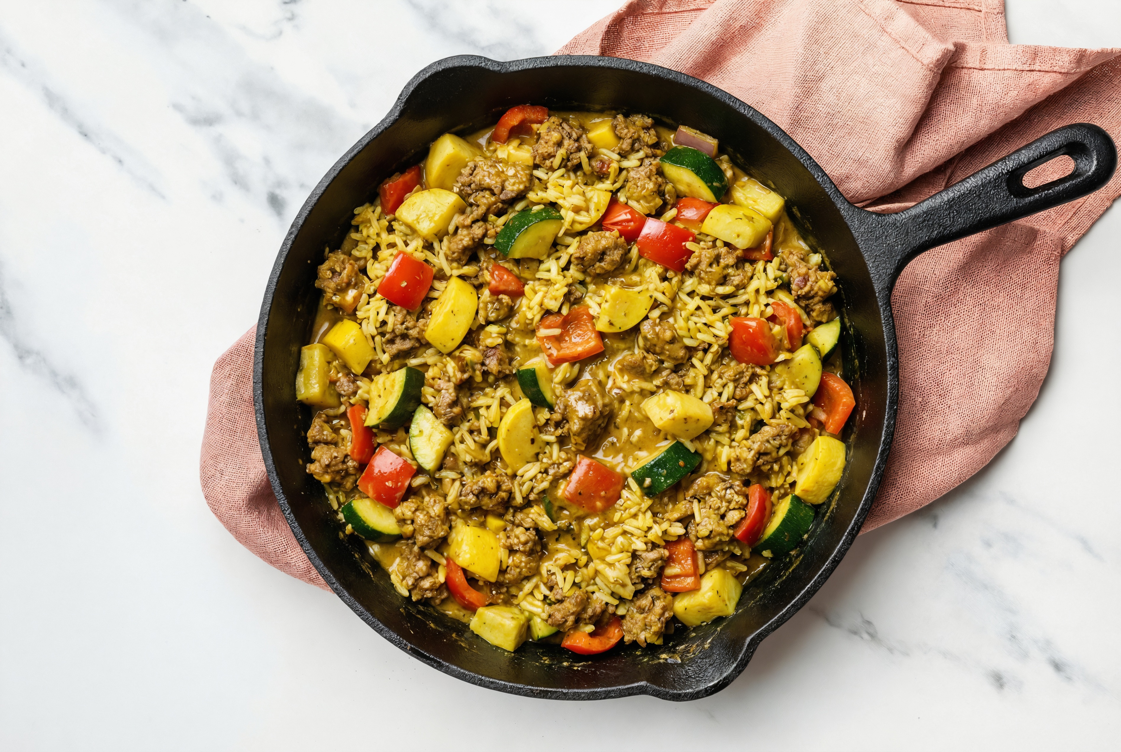 Curry Squash + Ground Italian-Style Beef Stir-Fry