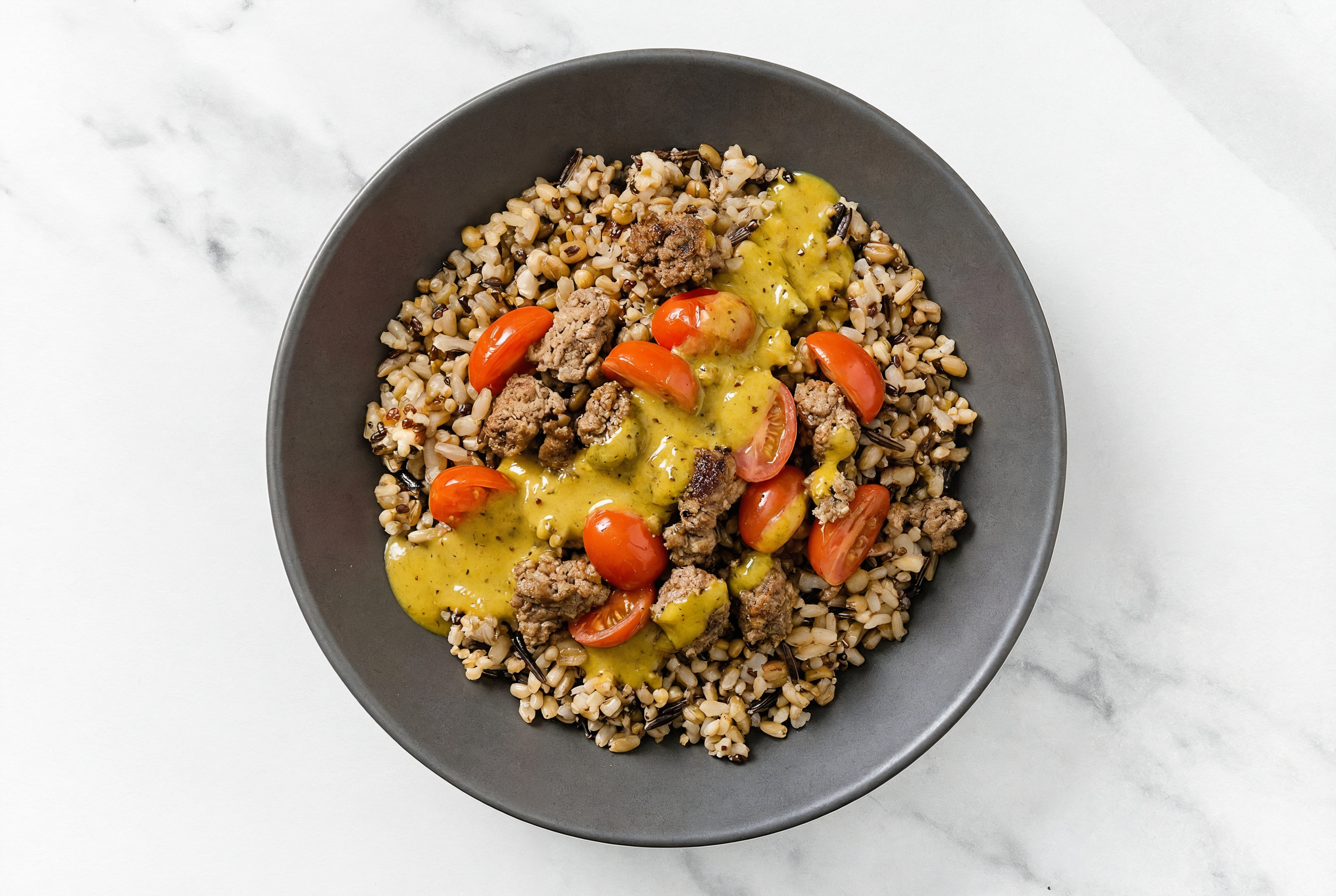 Ground Bison & Tomato Grain Bowl with Coconut Curry