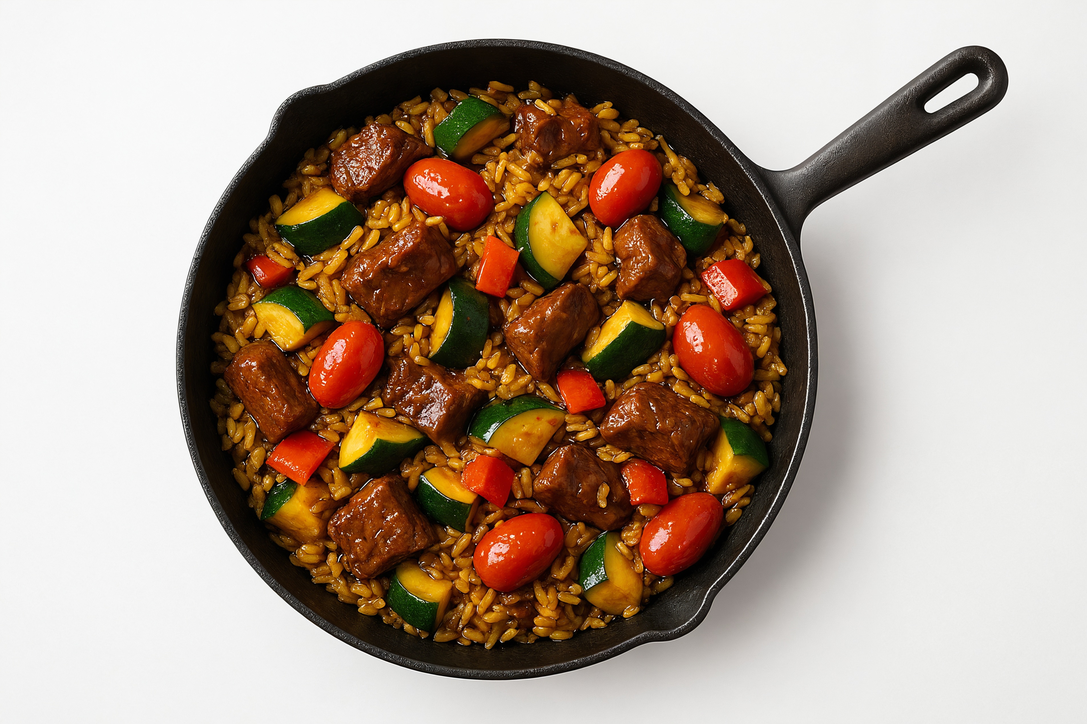 Teriyaki Squash + Bison Stir-Fry with Seasoned Jasmine Rice