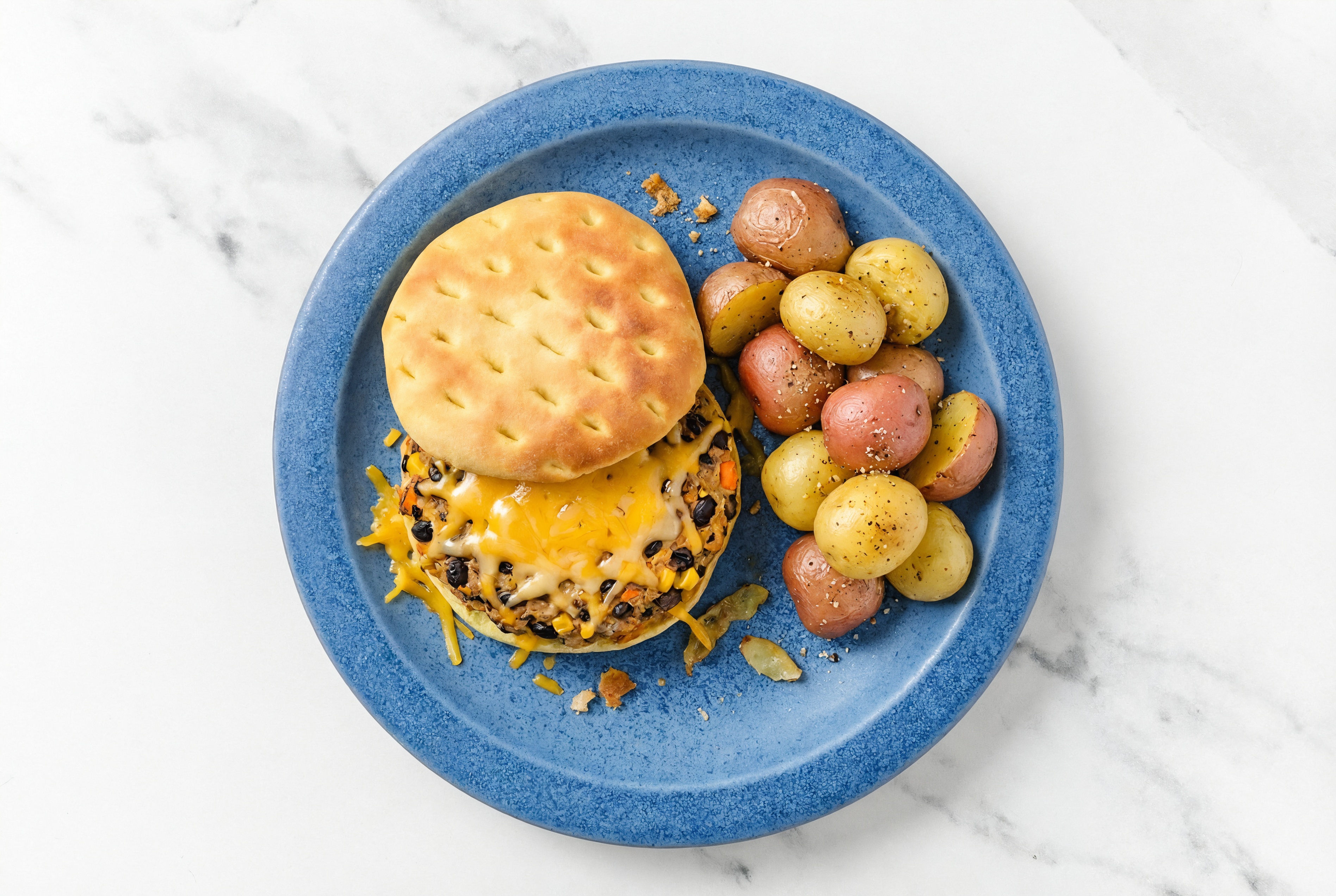 Veggie Cheeseburger + Roasted Potatoes