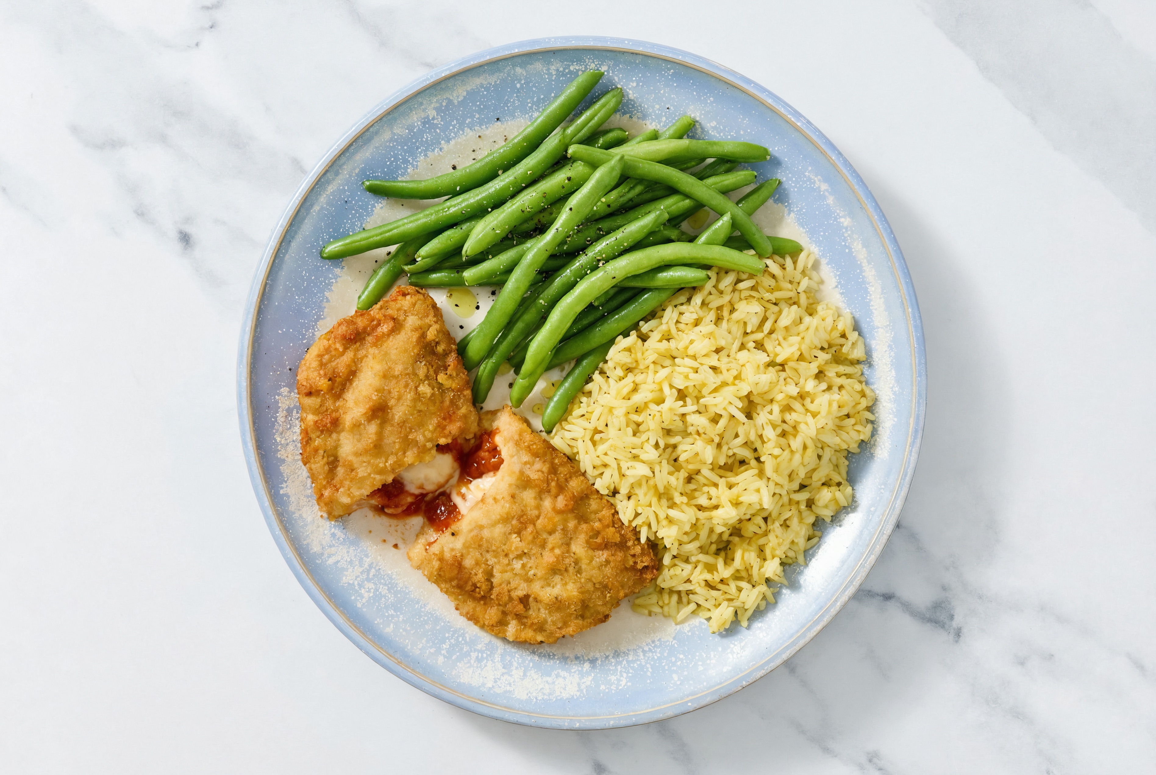 "Chicken" Parm with Green Beans & Jasmine Rice