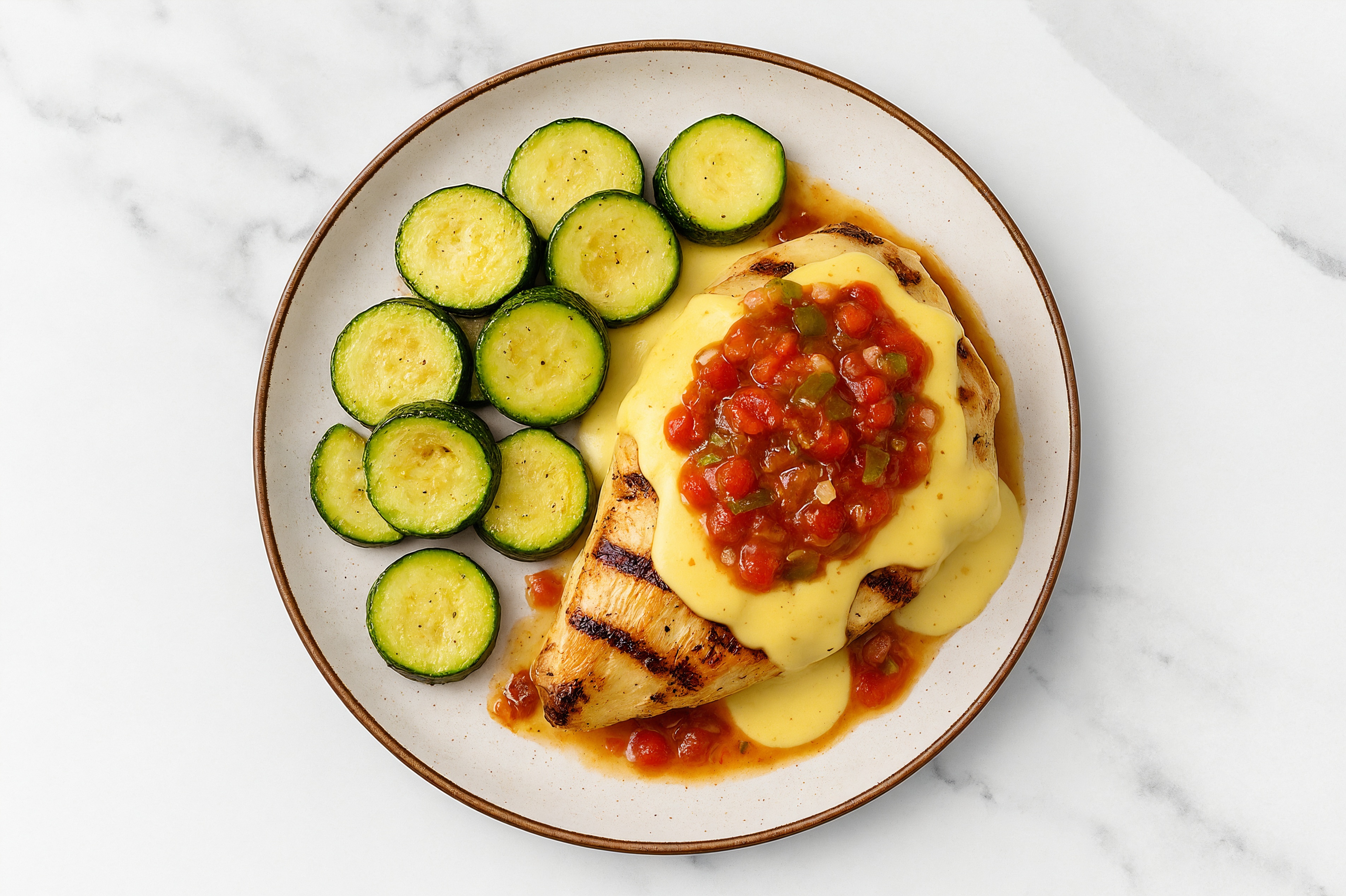 Seasoned Grilled Chicken Breast Zucchini Queso Bake